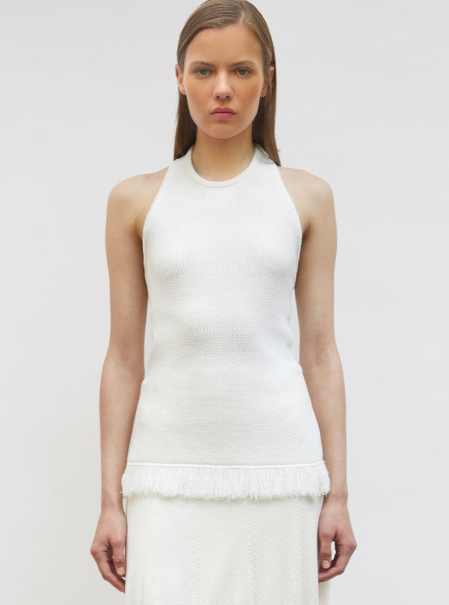 knit halter top with fringe - Image principale
