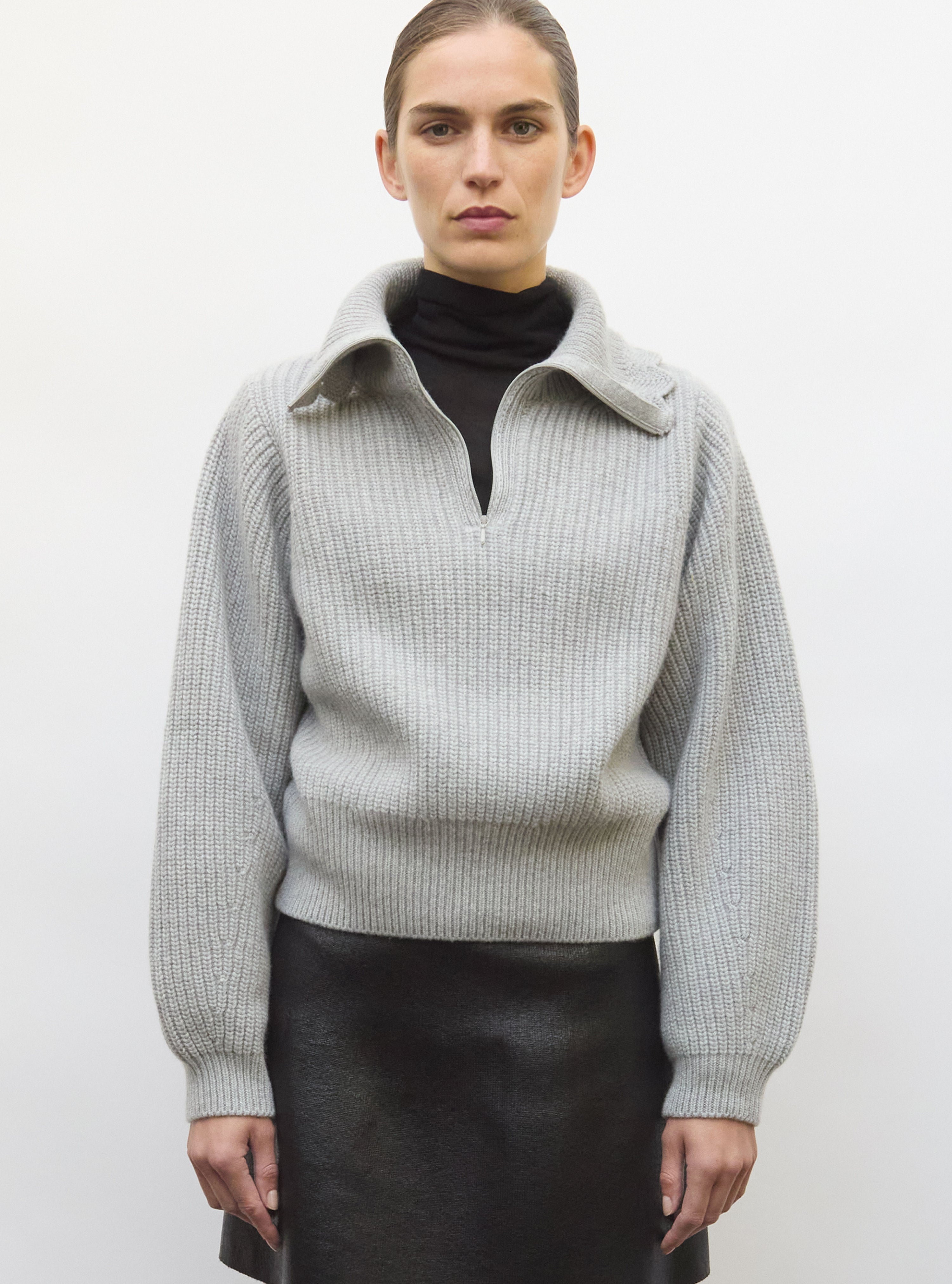 Pull camionneur moelleux  gris souris - Vêtement de luxe femme