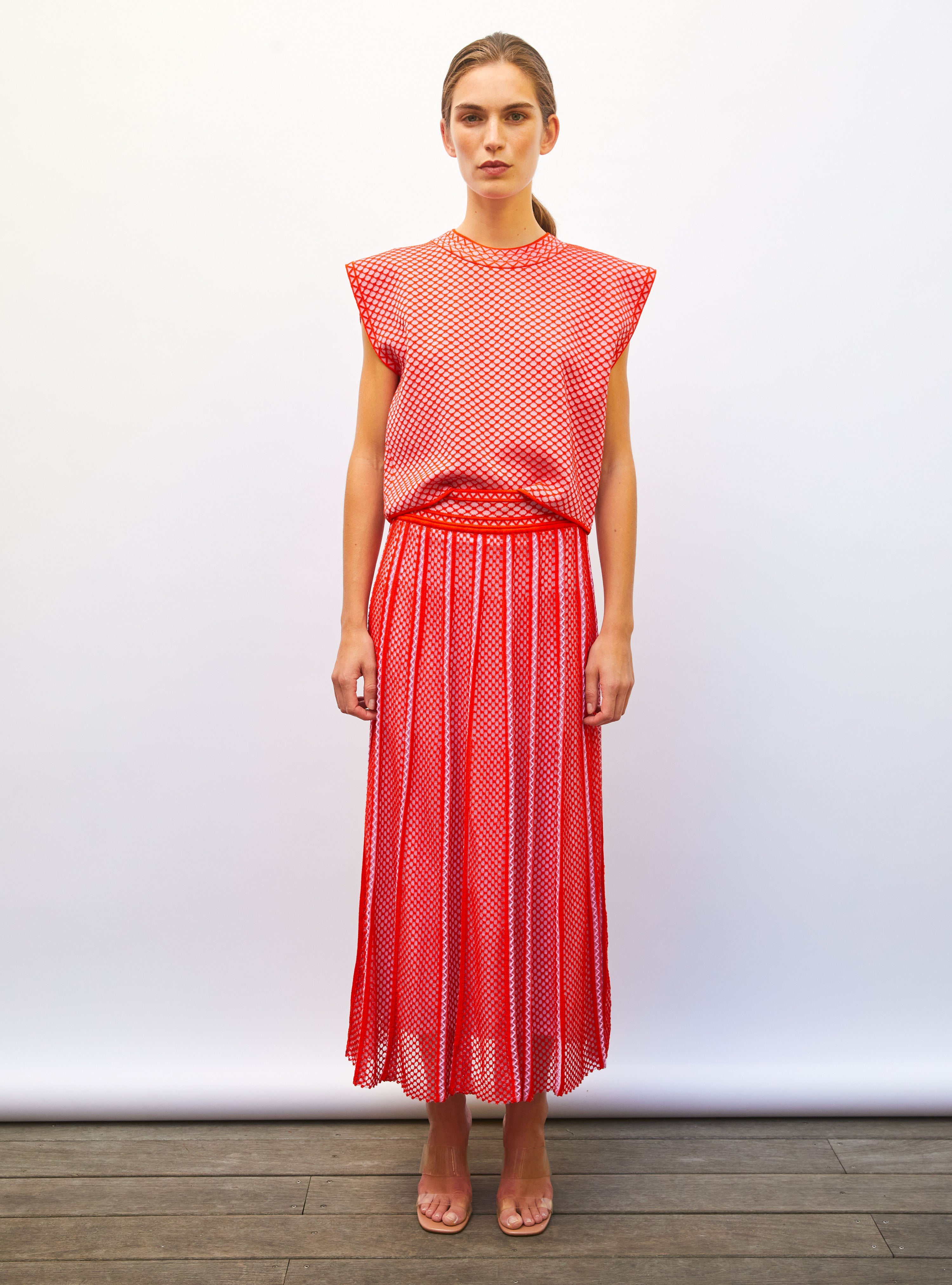 Jupe de luxe femme - Jupe longue maille technique orange-sanguine