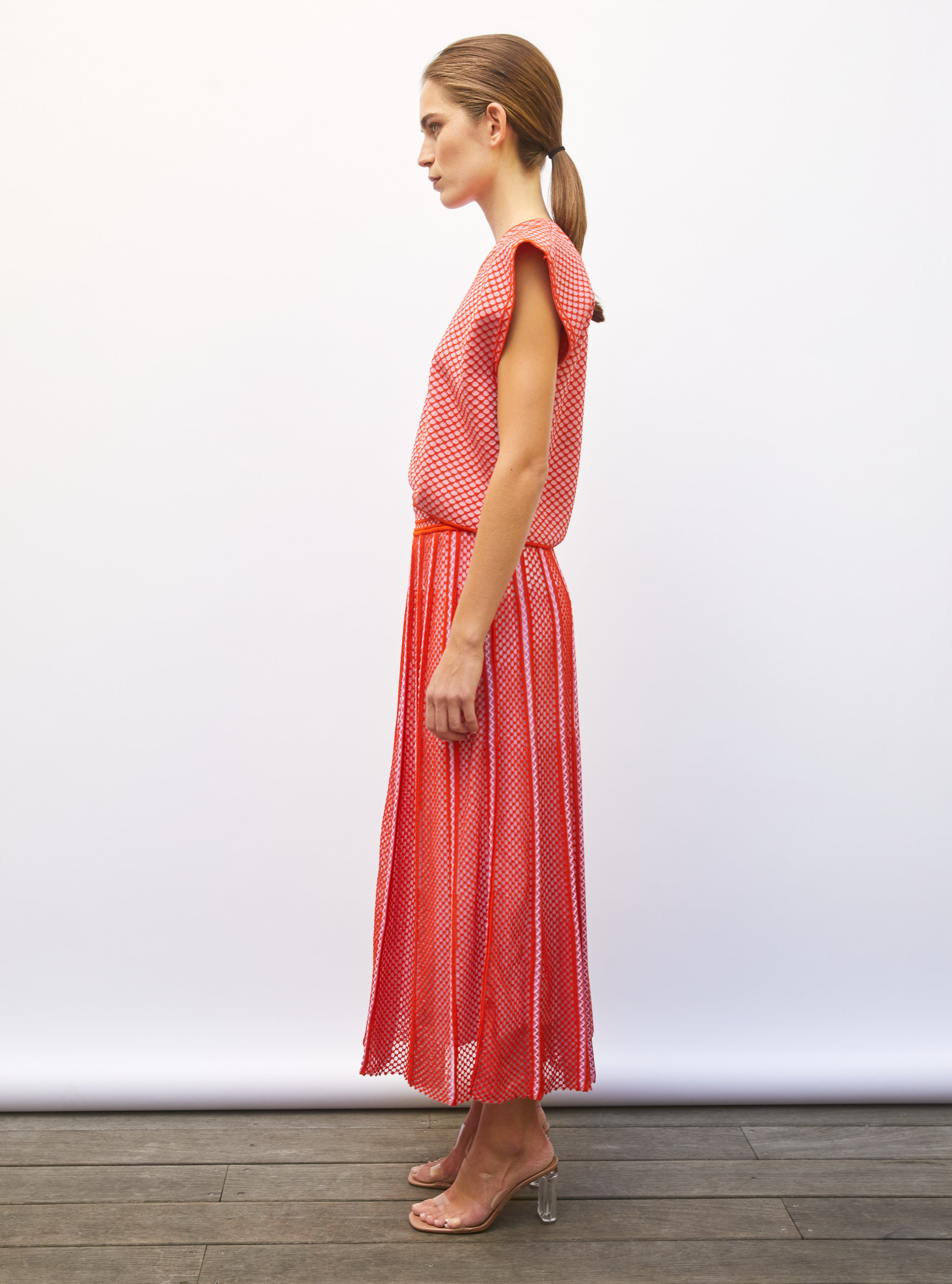 Jupe de luxe femme - Jupe longue maille technique orange-sanguine