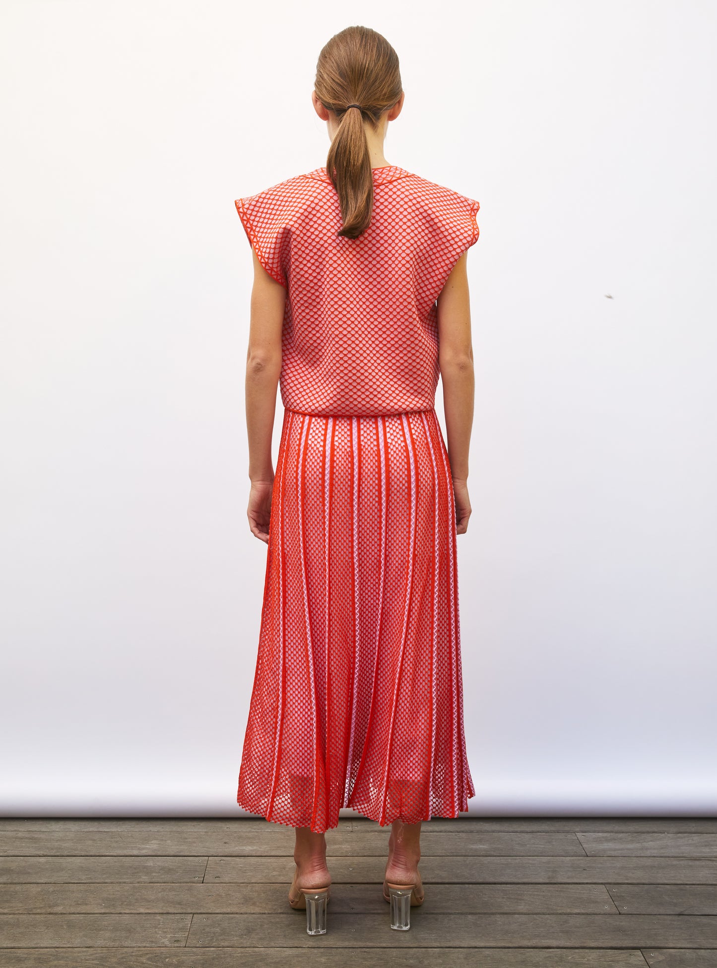 Jupe de luxe femme - Jupe longue maille technique orange-sanguine