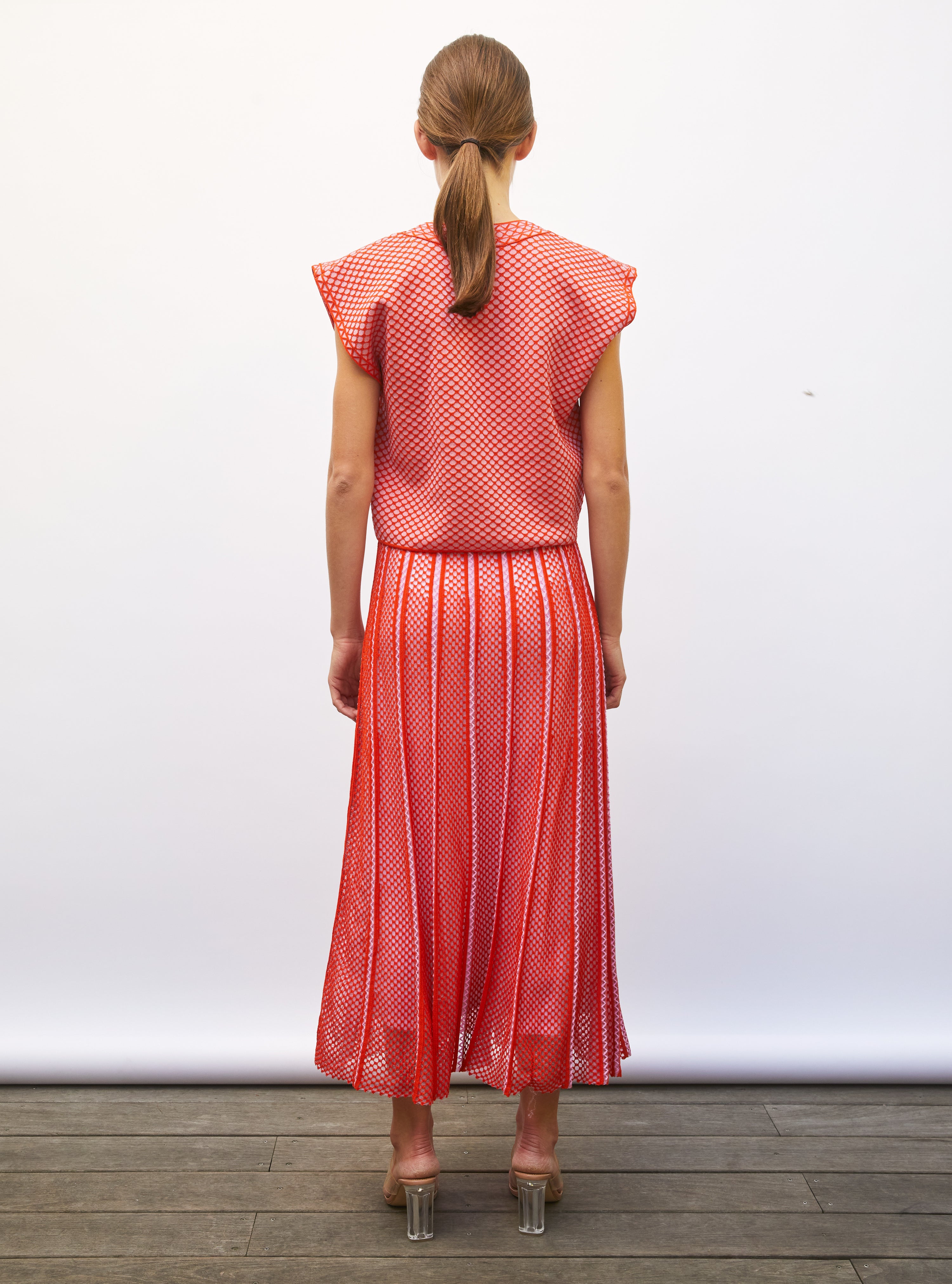 Jupe de luxe femme - Jupe longue maille technique orange-sanguine