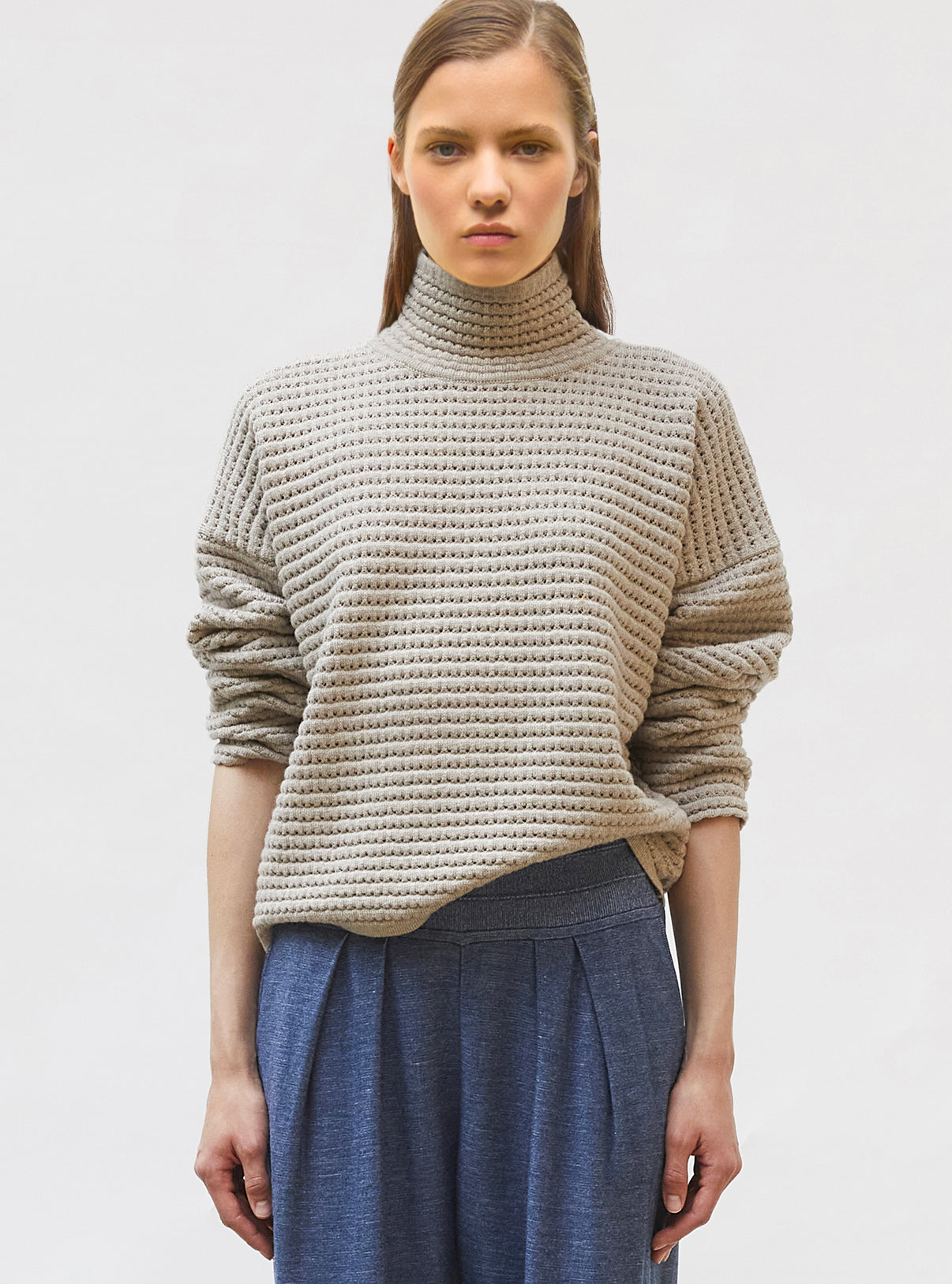 Pull maille résille de laine Argile - Vêtement en maille de luxe Molli