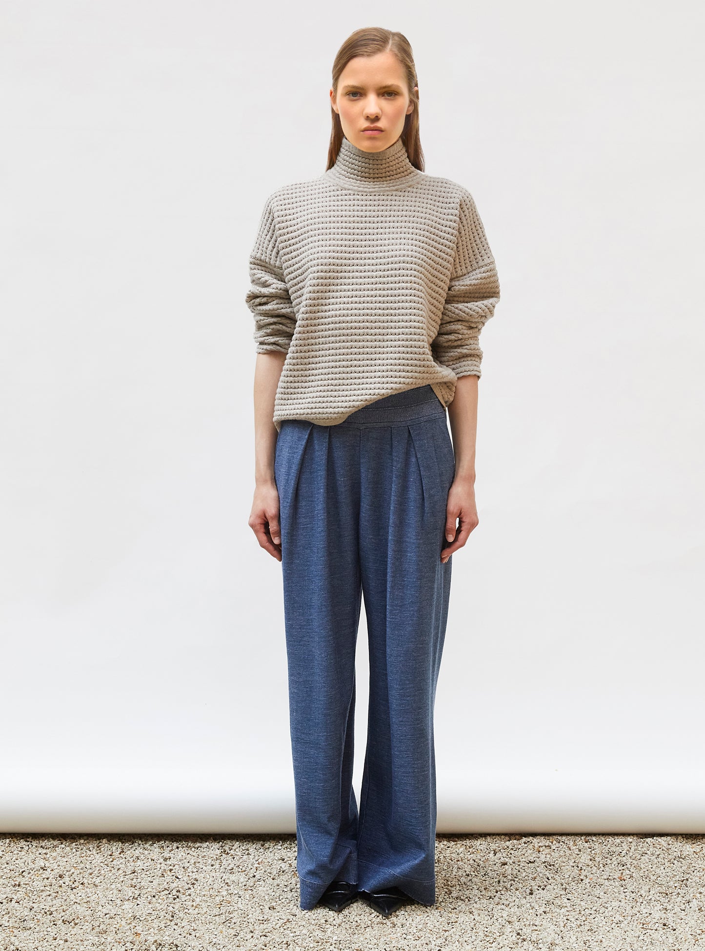 Pull maille résille de laine Argile - Top de luxe