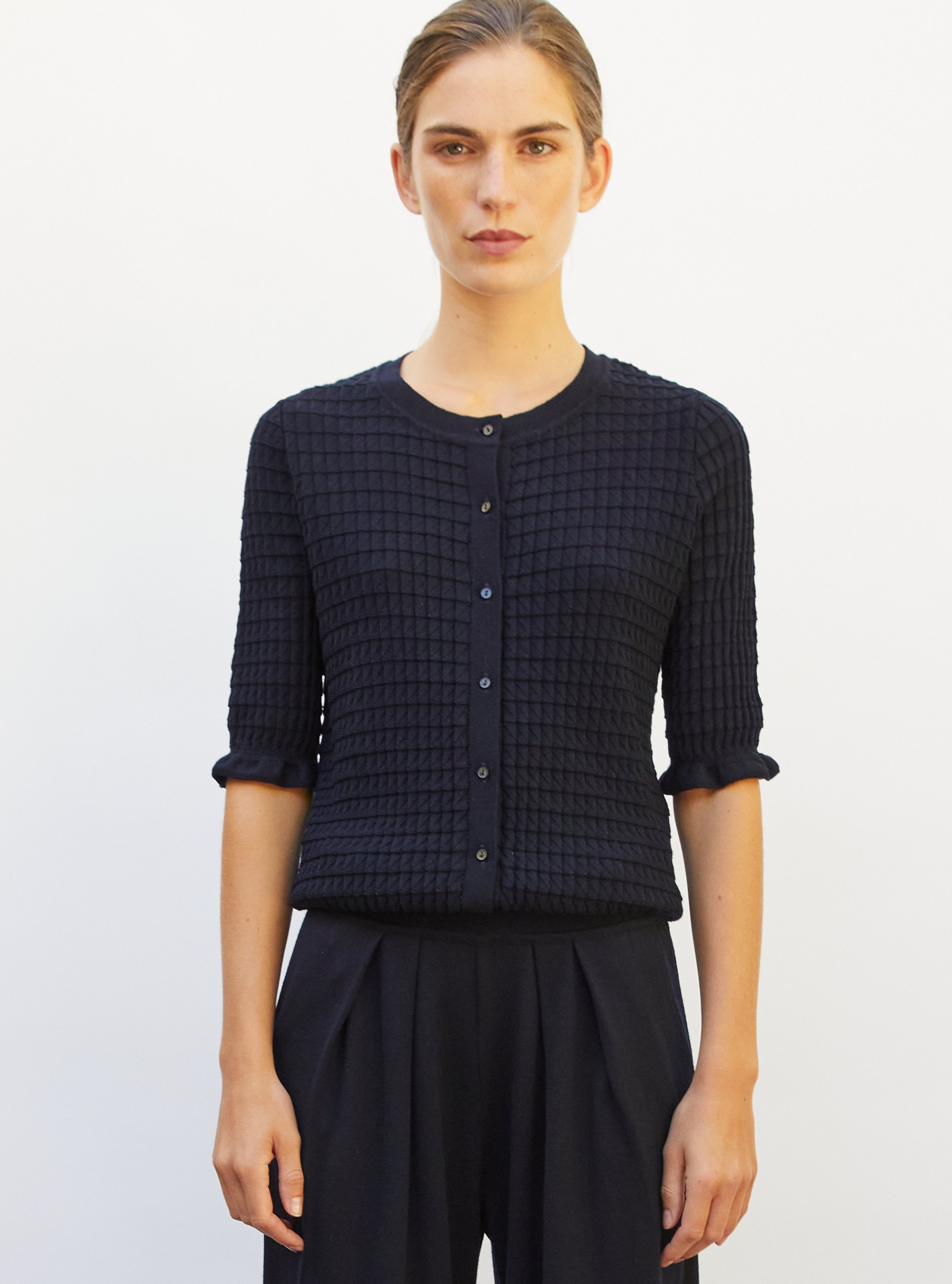 Cardigan maille origami nuit - Vêtement en maille de luxe Molli