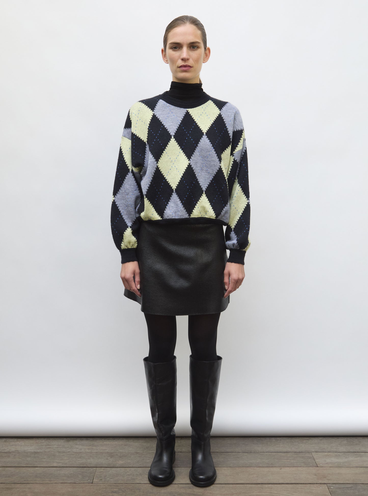 Pull fin jacquard argyle  noir profond multi - Vêtement en maille de luxe Molli