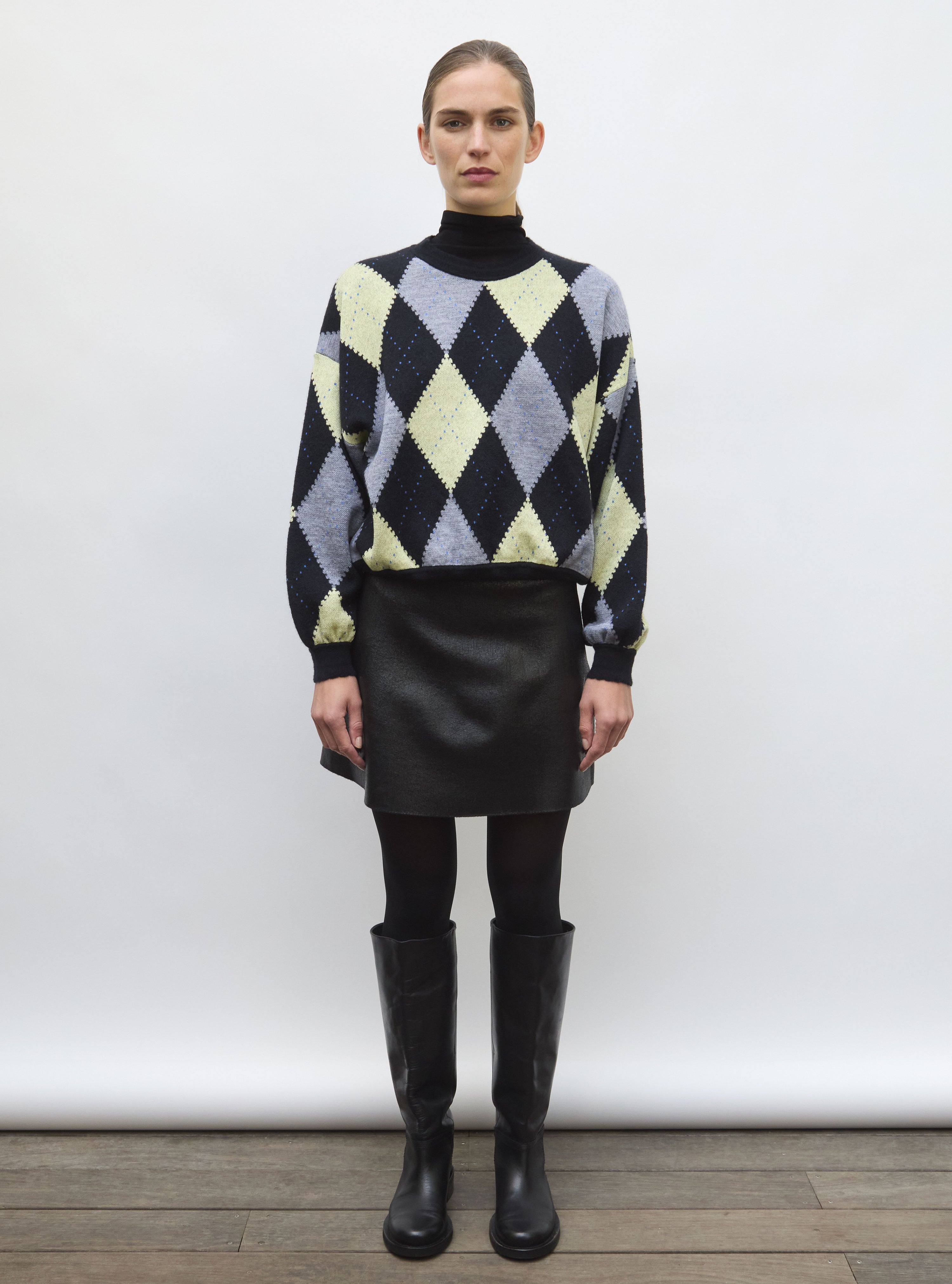 Pull fin jacquard argyle  noir profond multi - Vêtement en maille de luxe Molli