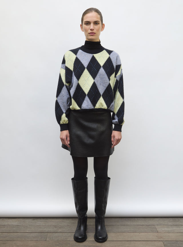 Fine knit sweater in argyle jacquard - Image principale