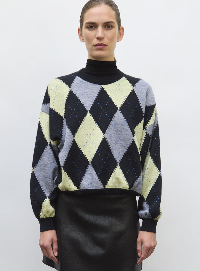 Fine knit sweater in argyle jacquard - Image principale