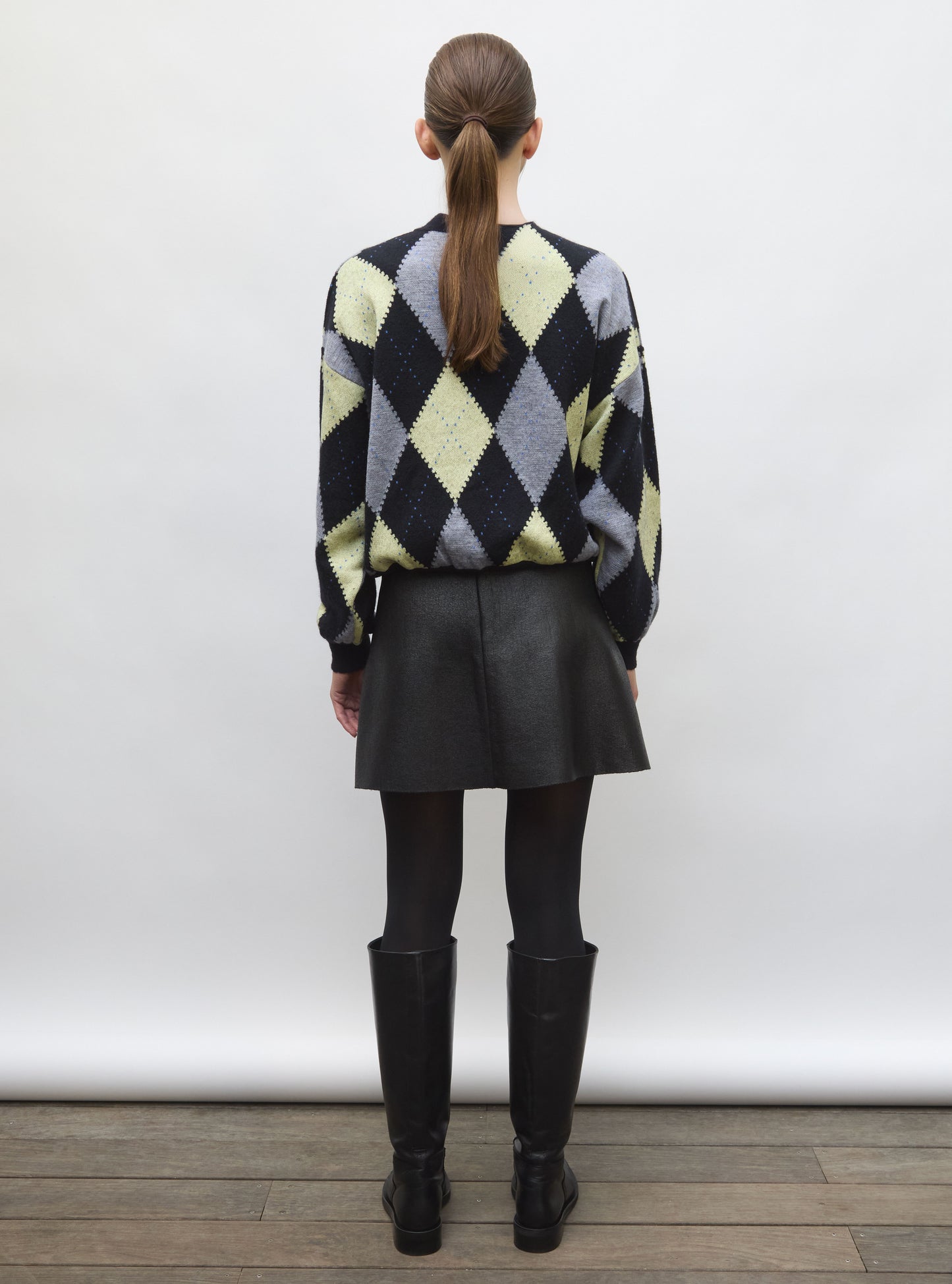 Pull de luxe femme - Pull fin jacquard argyle  noir profond multi