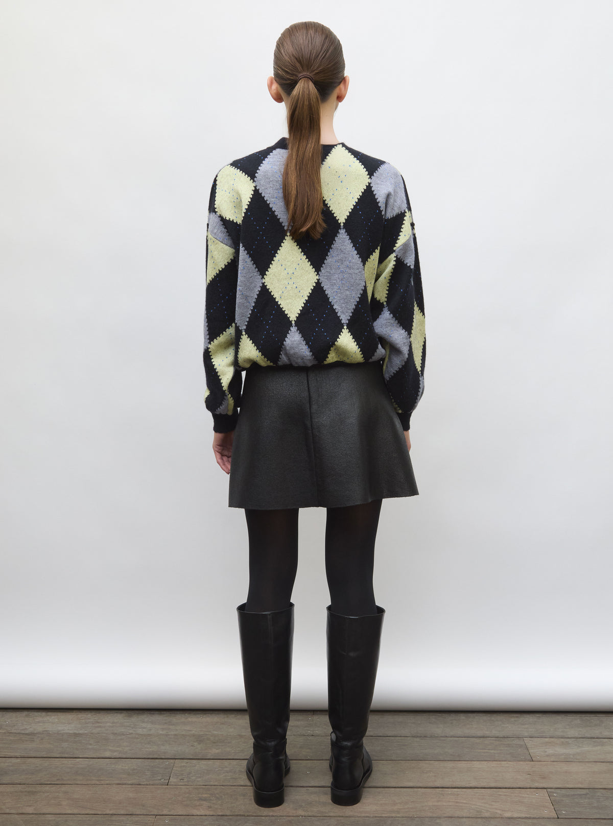 Pull de luxe femme - Pull fin jacquard argyle  noir profond multi