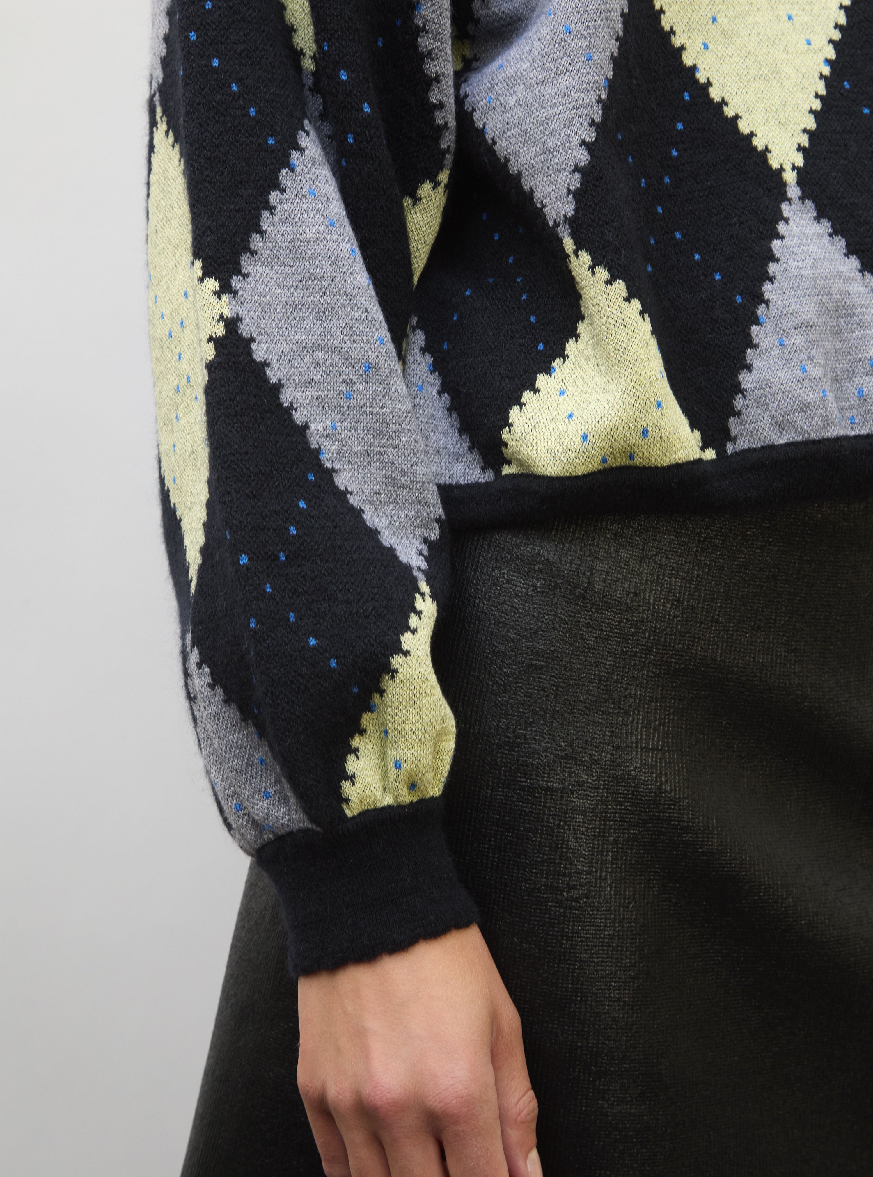 Pull en maille de luxe Molli - Pull fin jacquard argyle  noir profond multi