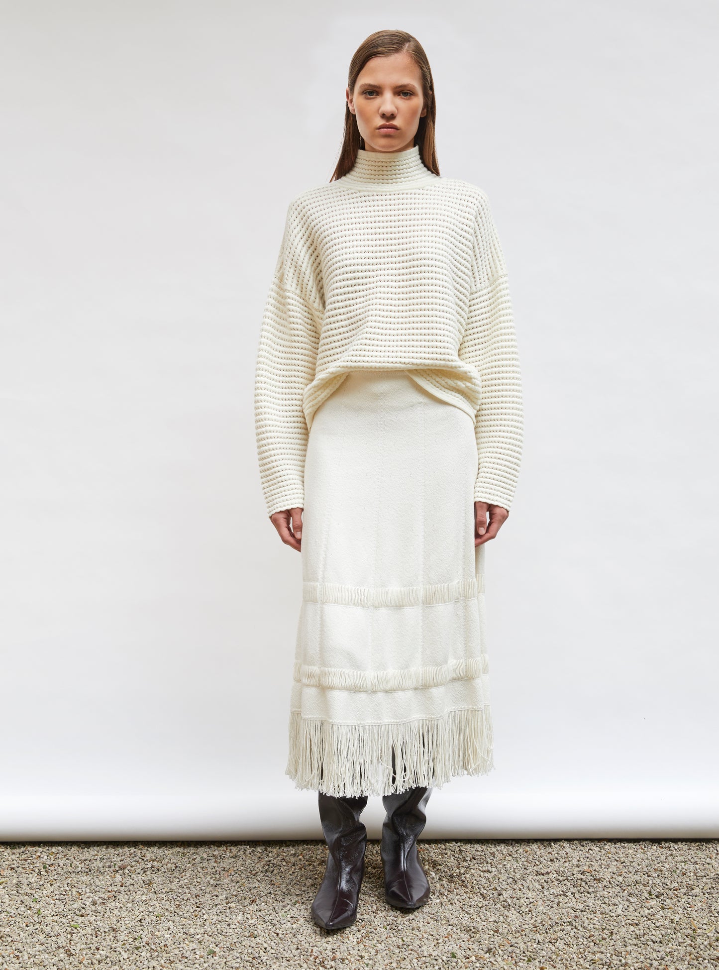 Pull maille résille de laine Naturel - Vêtement en maille de luxe Molli