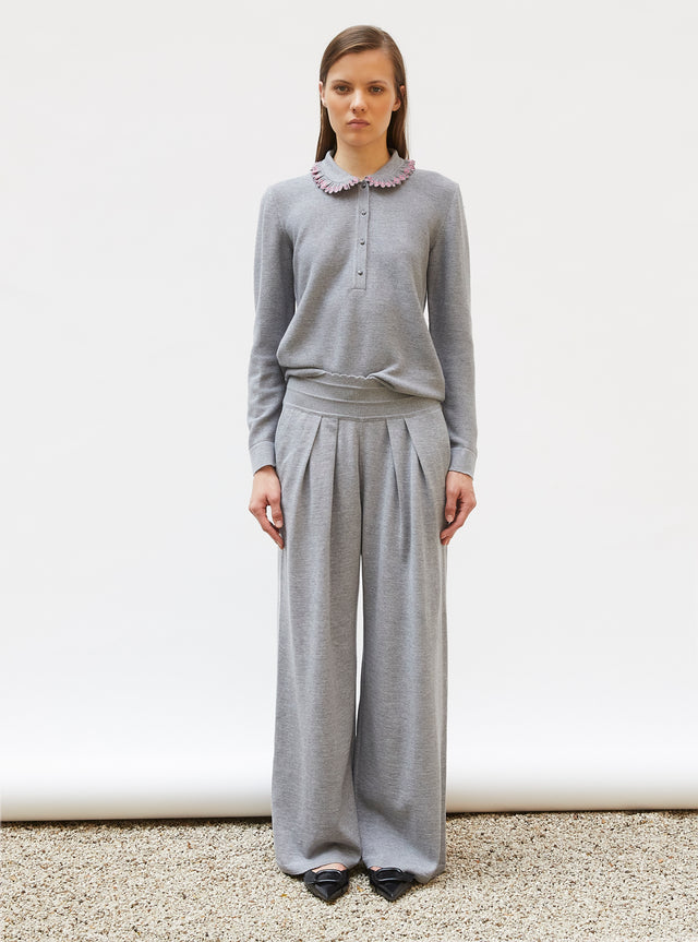 knit shirt with ruffled collar - Image principale