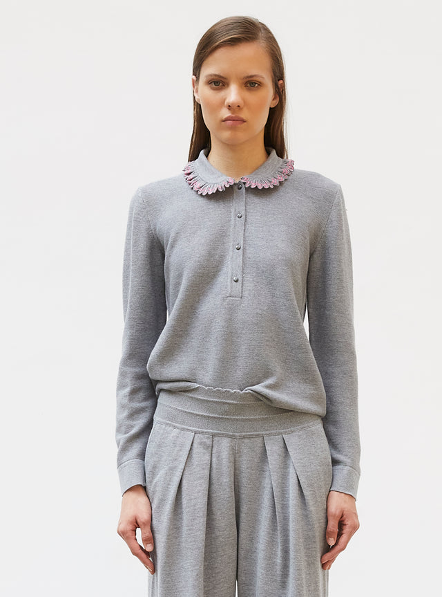 knit shirt with ruffled collar - Image principale