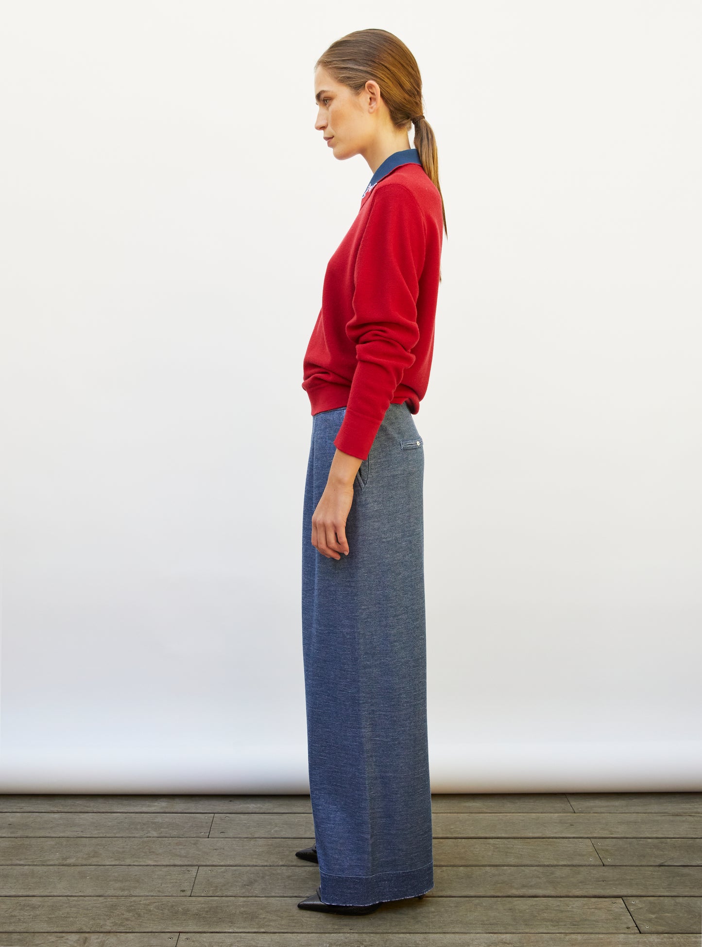 Pantalon fluide en maille blueberry denim - Pantalon de luxe