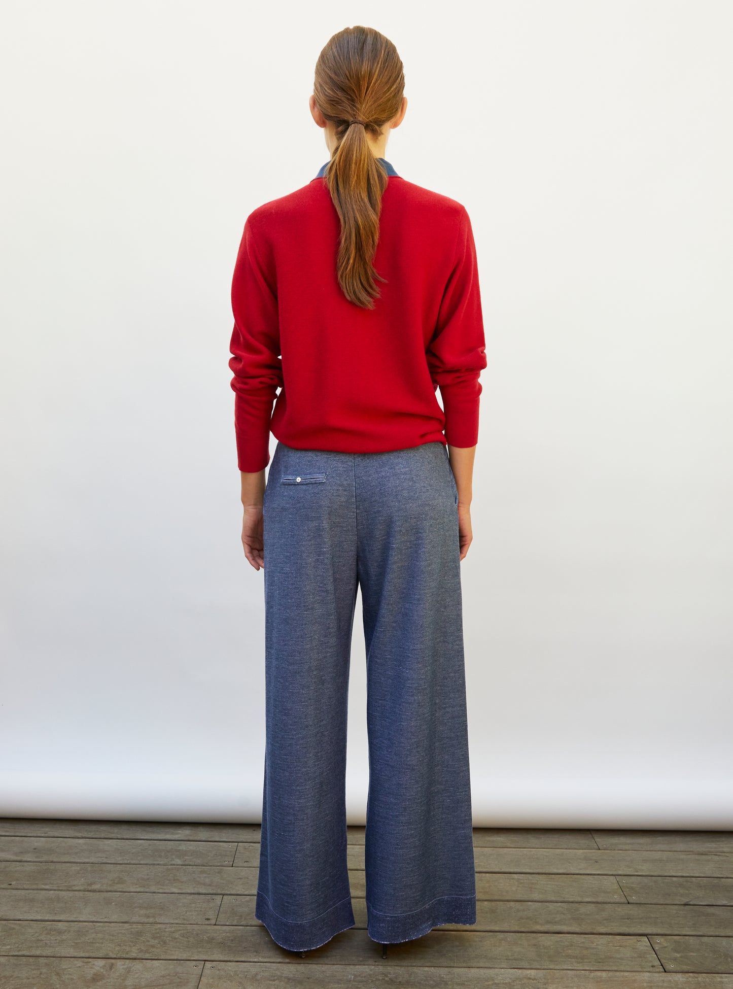 Pantalon en maille blueberry denim - Vêtement de luxe femme