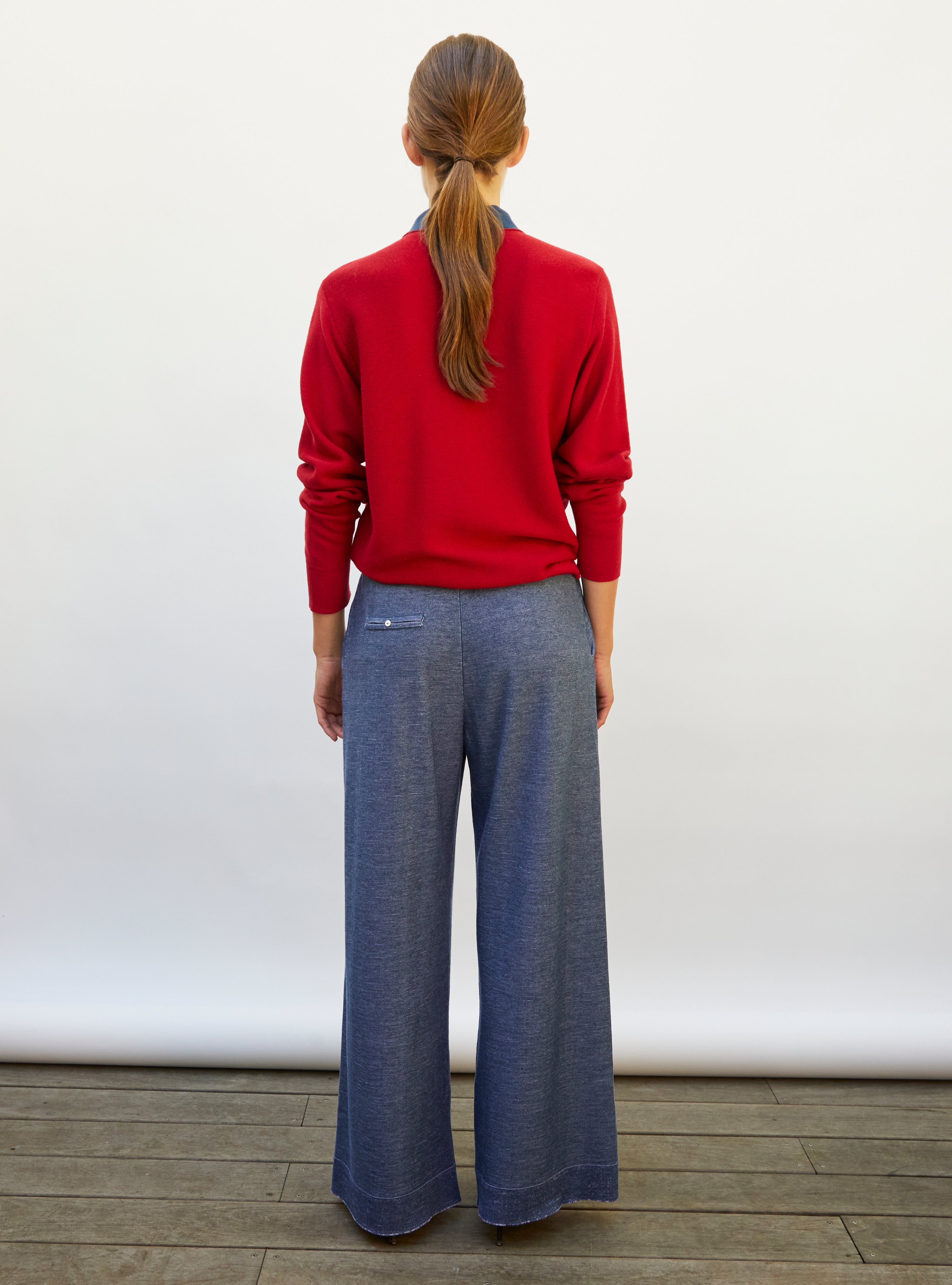 Pantalon en maille blueberry denim - Vêtement de luxe femme