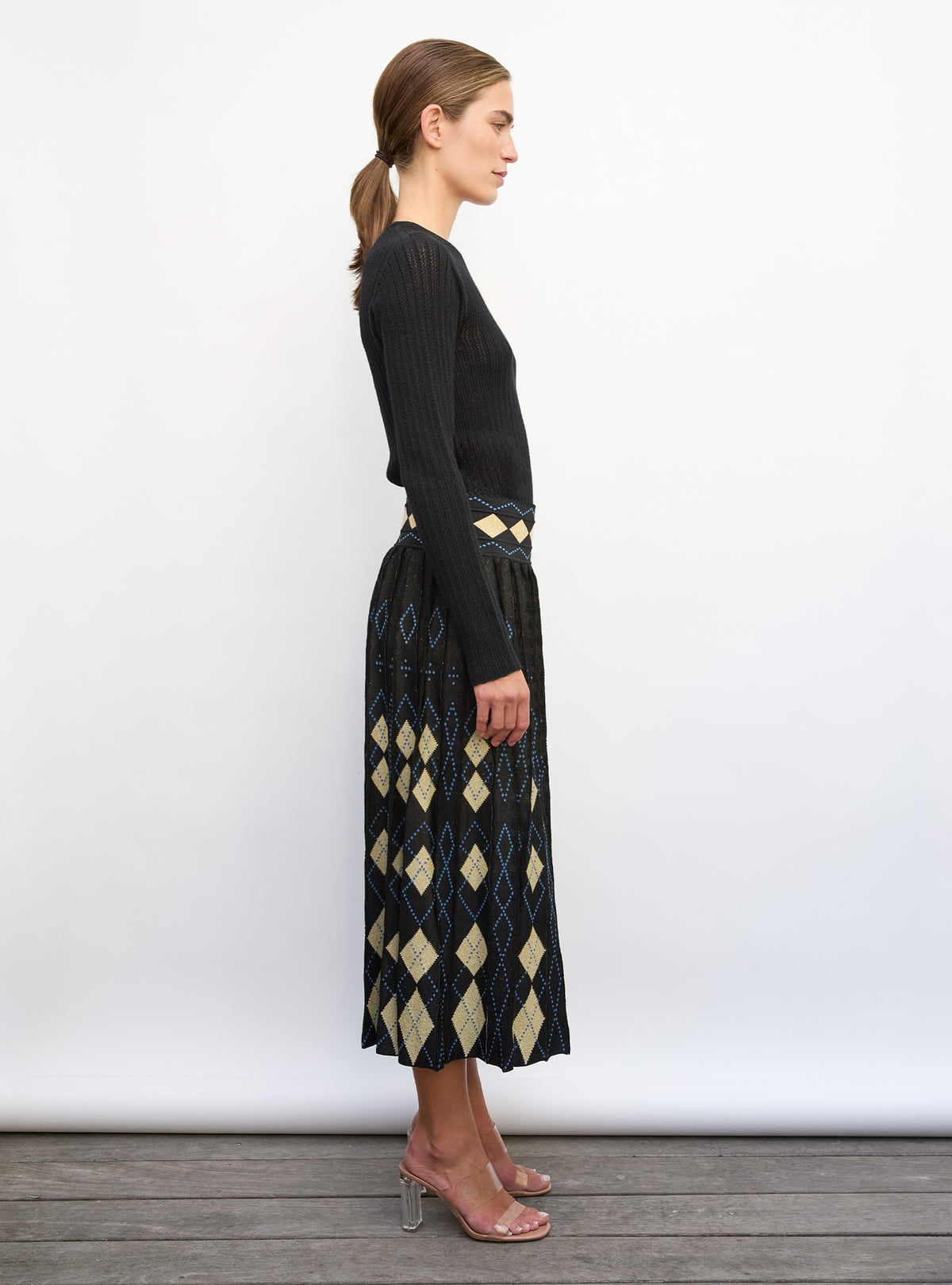 Top fin maille pointelle Noir profond - Vêtement de luxe femme