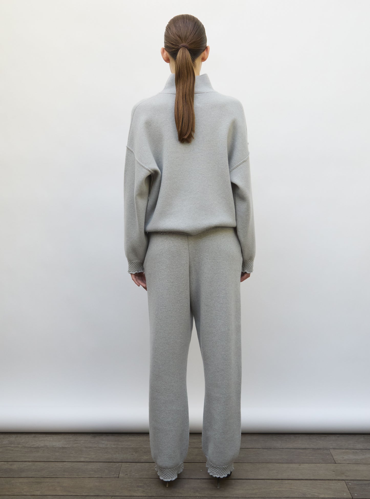 Pull de luxe femme - Pull montant détails smockés  gris souris