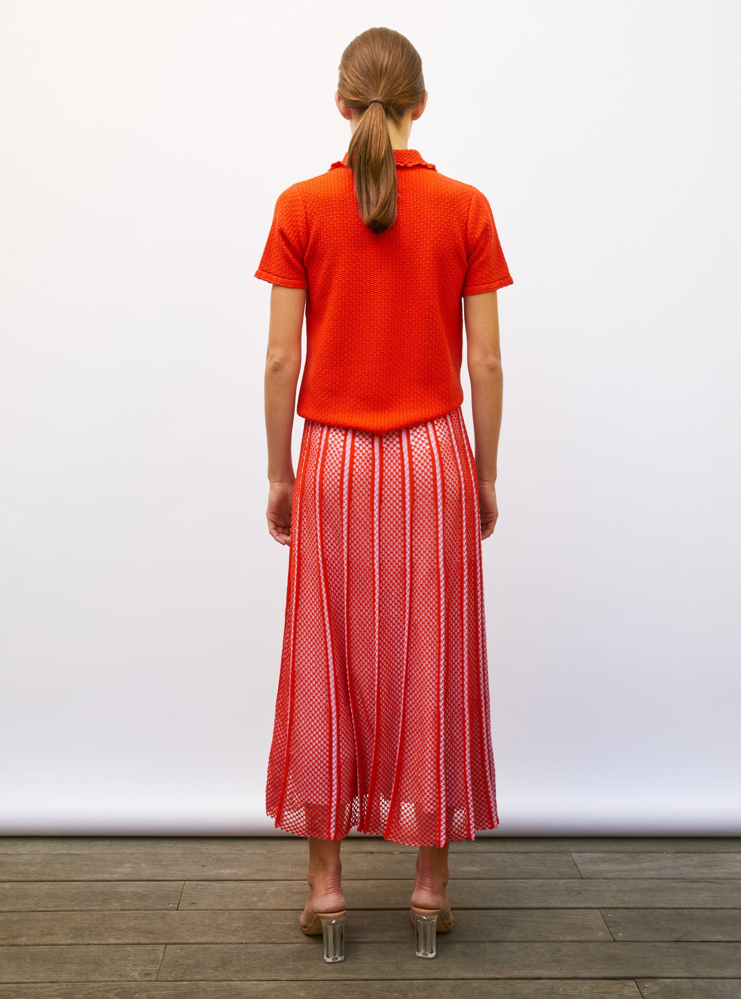 Jupe de luxe femme - Jupe longue maille technique orange-sanguine