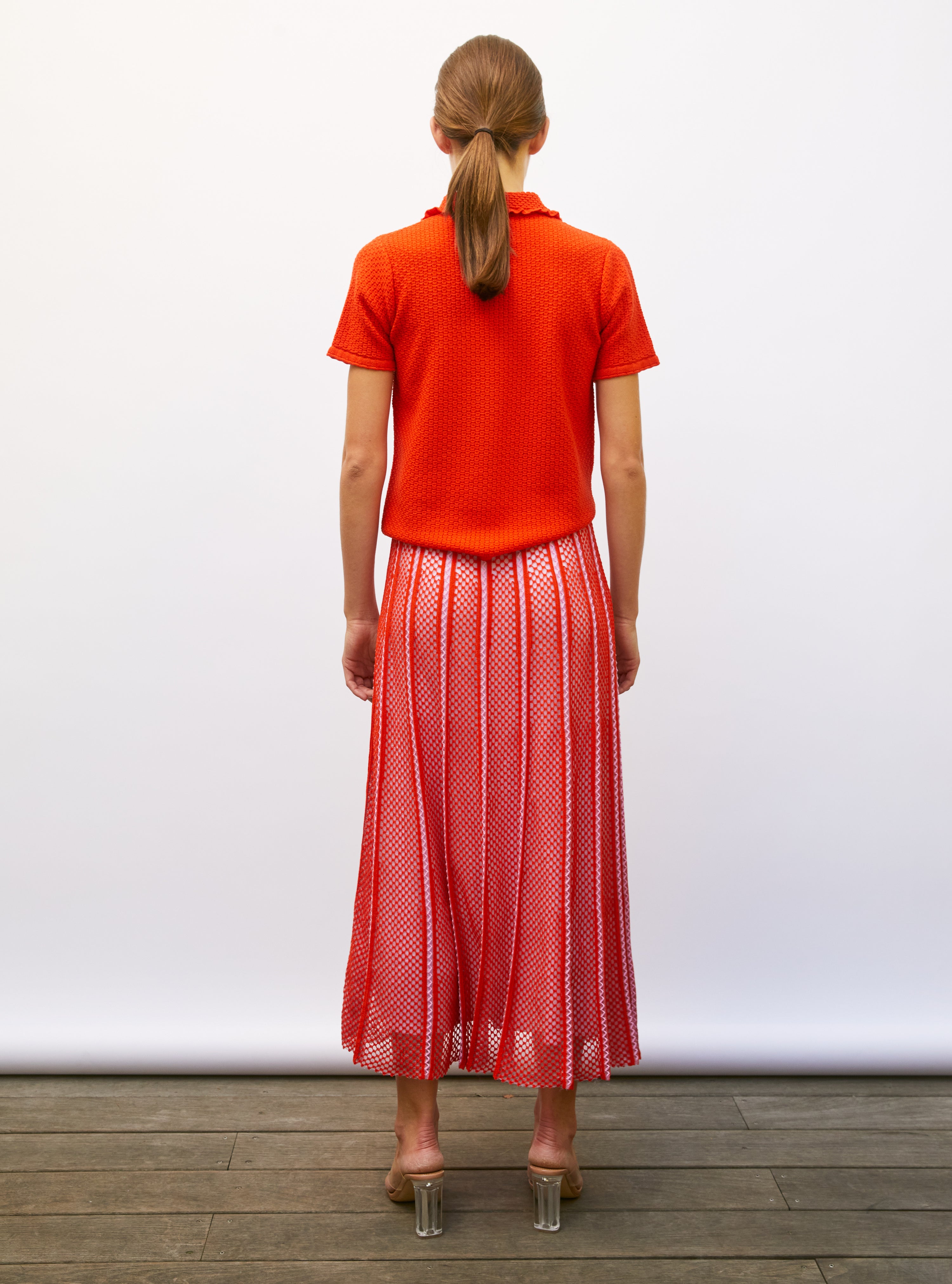 Jupe de luxe femme - Jupe longue maille technique orange-sanguine