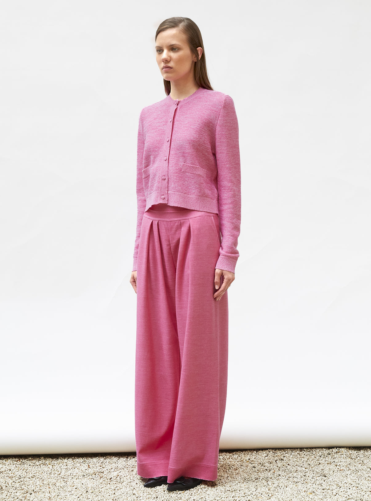 Cardigan maille point mousse rose mouliné - Cardigan de luxe