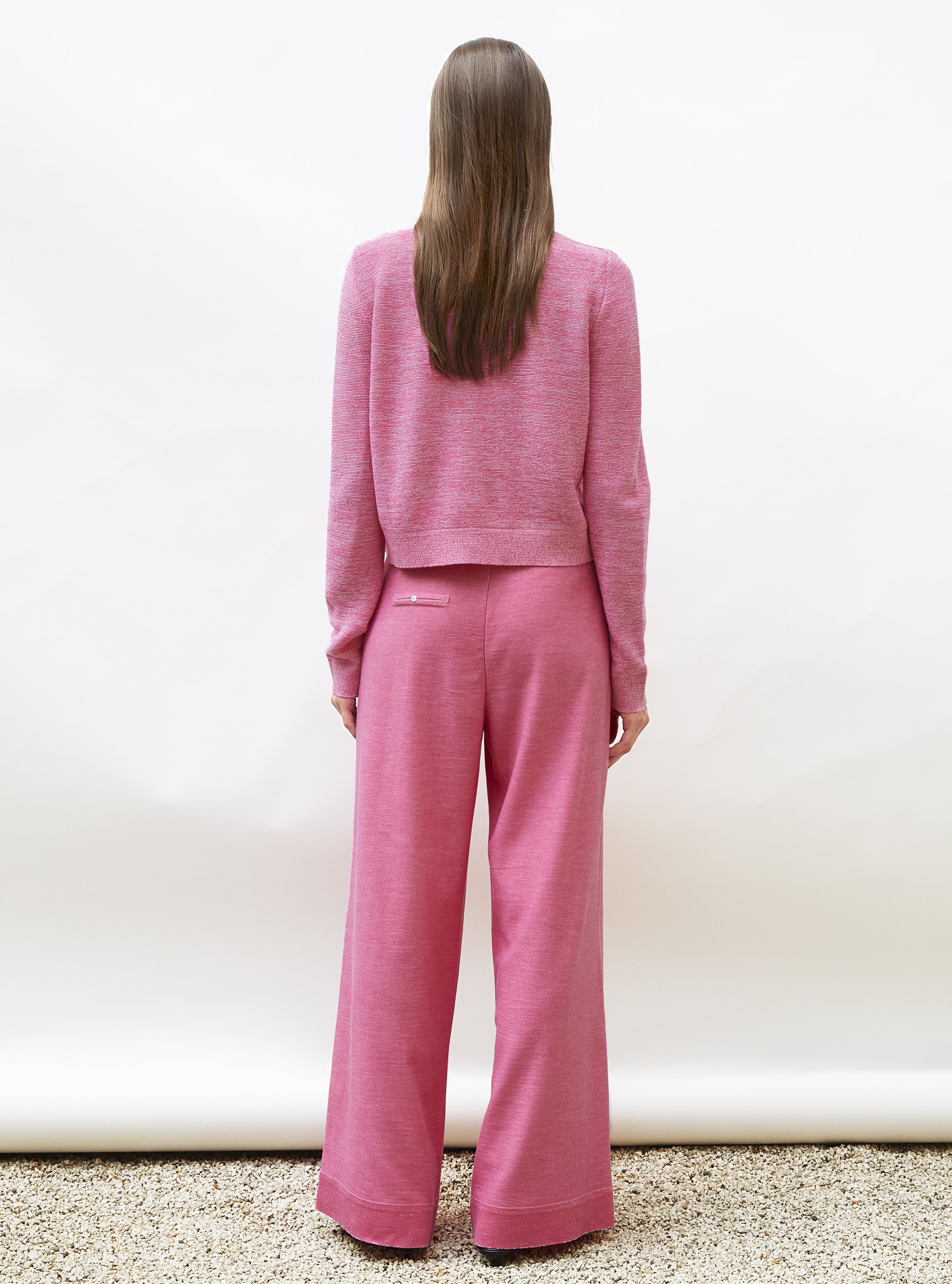 Cardigan maille point mousse rose mouliné - Vêtement de luxe femme