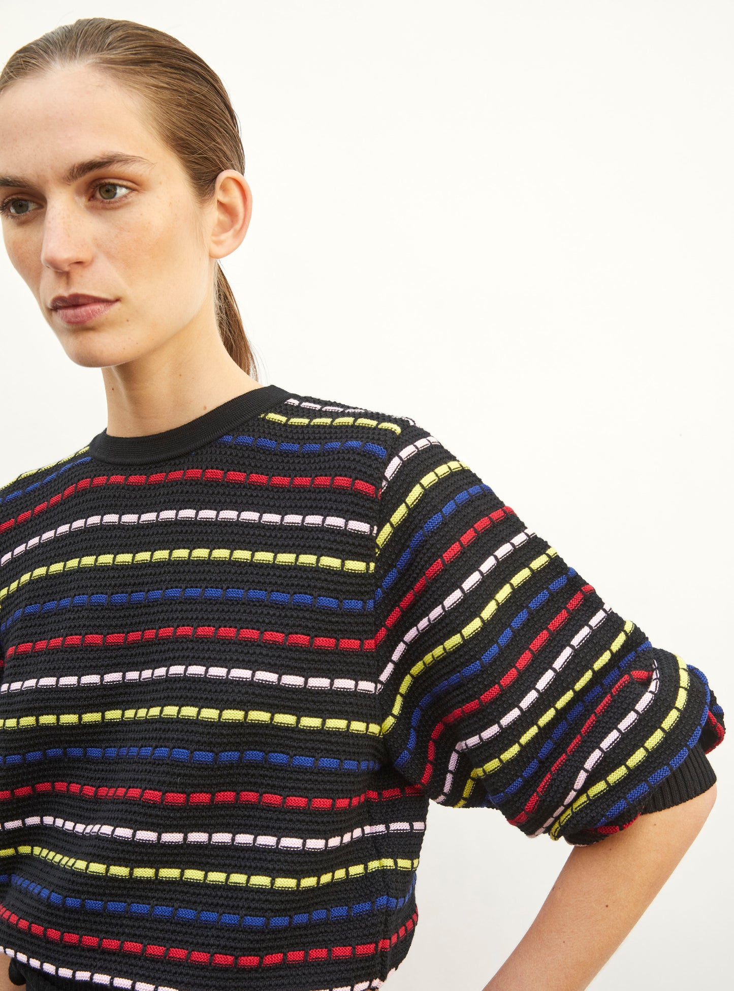Pull en maille de luxe Molli - Pull manches blousantes noir profond-multi