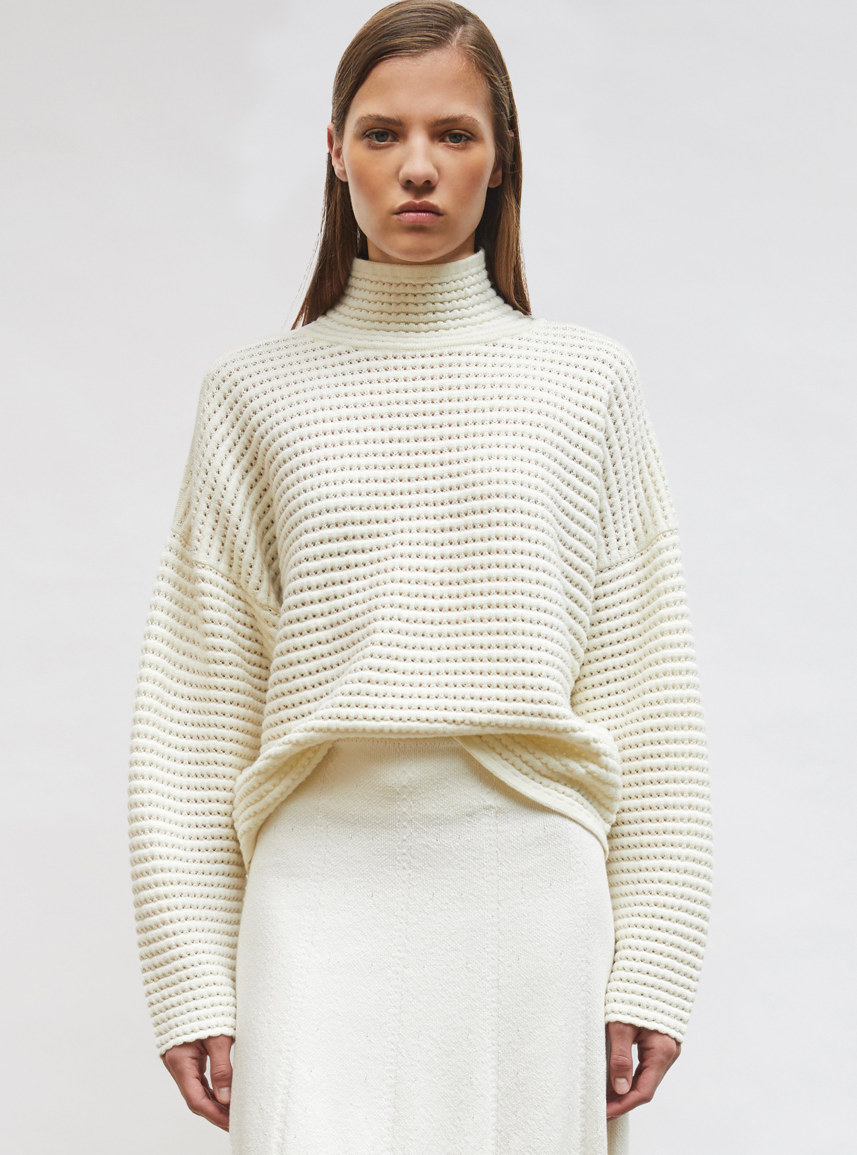 Pull maille résille de laine Naturel - Vêtement en maille de luxe Molli