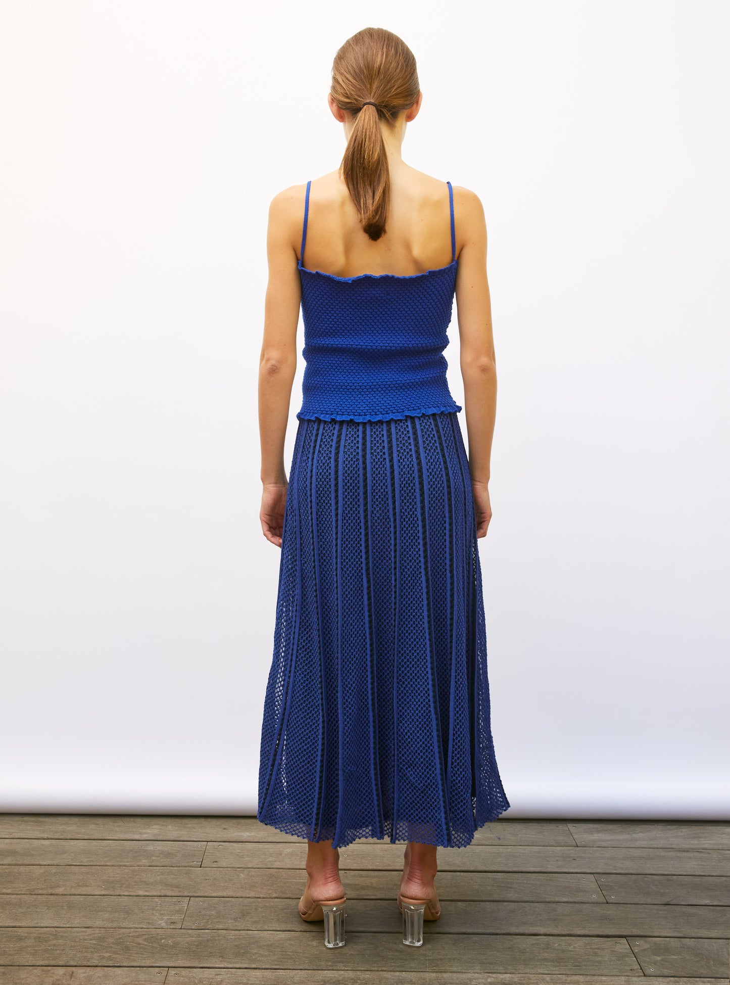 Jupe longue maille technique bleu faience - Vêtement de luxe femme