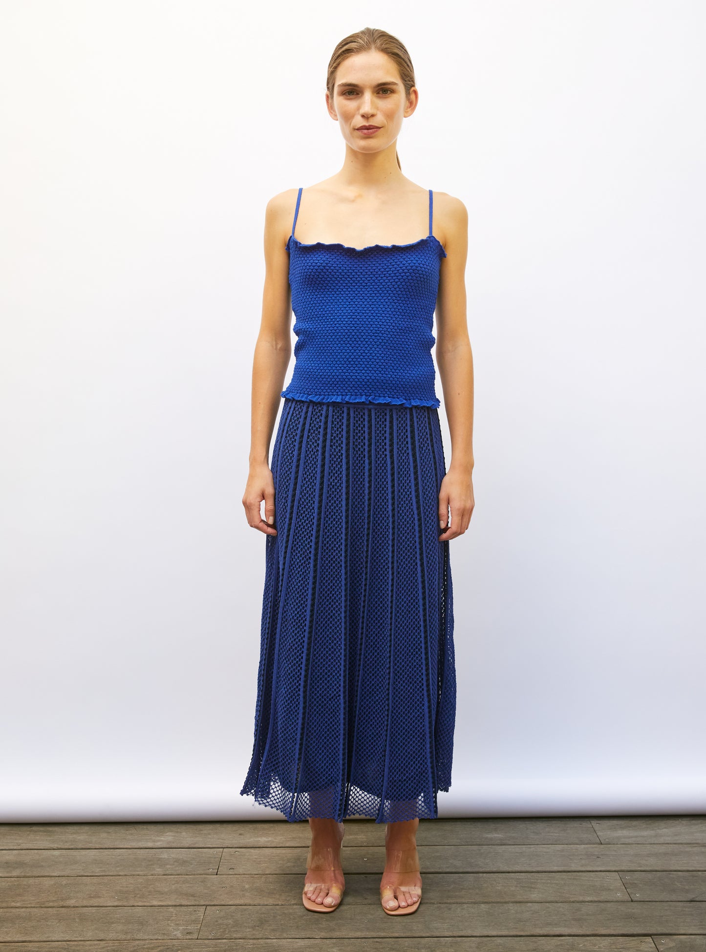 Jupe de luxe femme - Jupe longue maille technique bleu faience