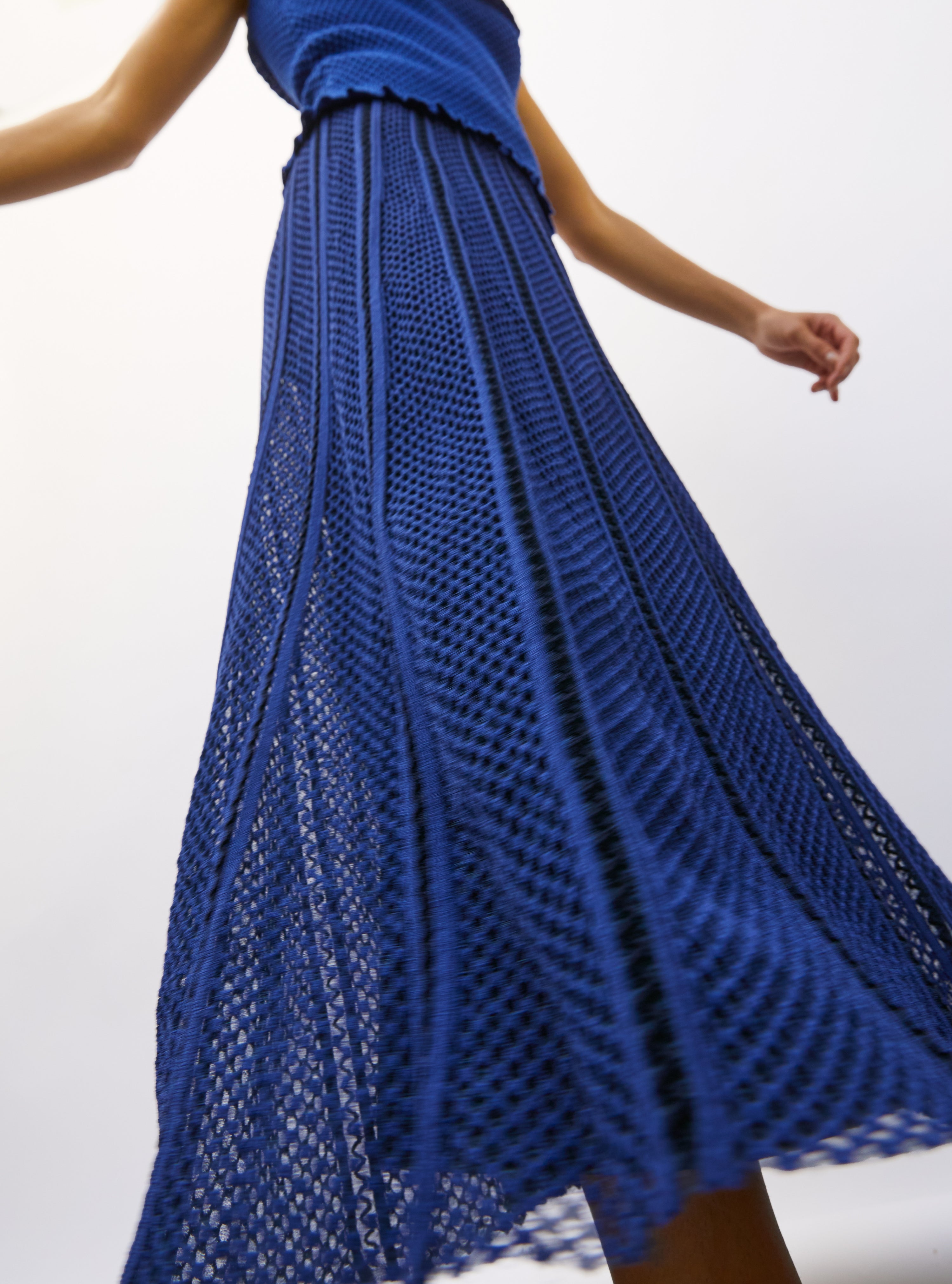 Jupe longue maille technique bleu faience  - Vêtement en maille de luxe Molli