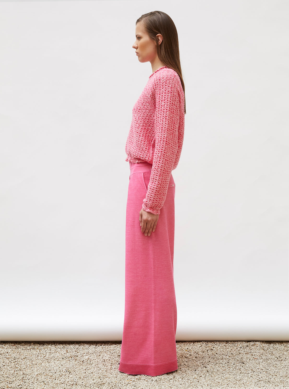 Top col rond maille tweedée Rose mouliné - Vêtement en maille de luxe femme