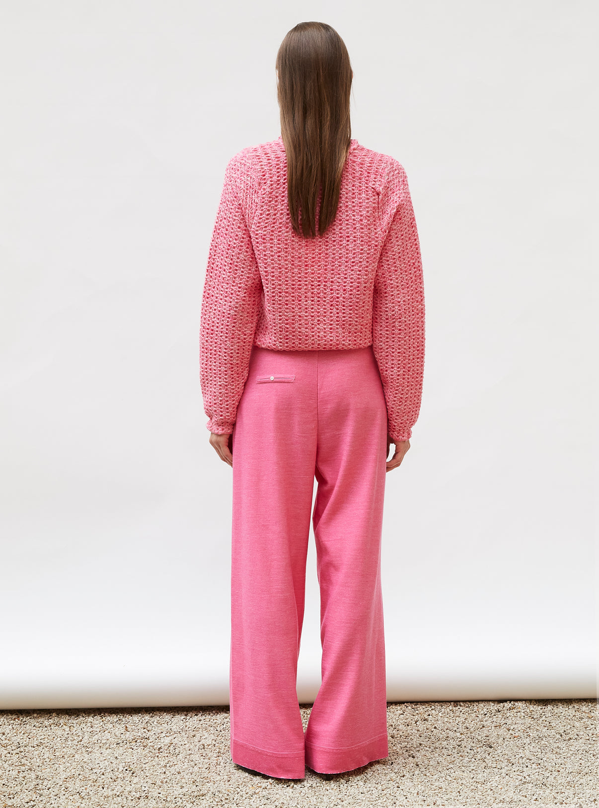 Top col rond maille tweedée Rose mouliné - Vêtement en maille de luxe femme