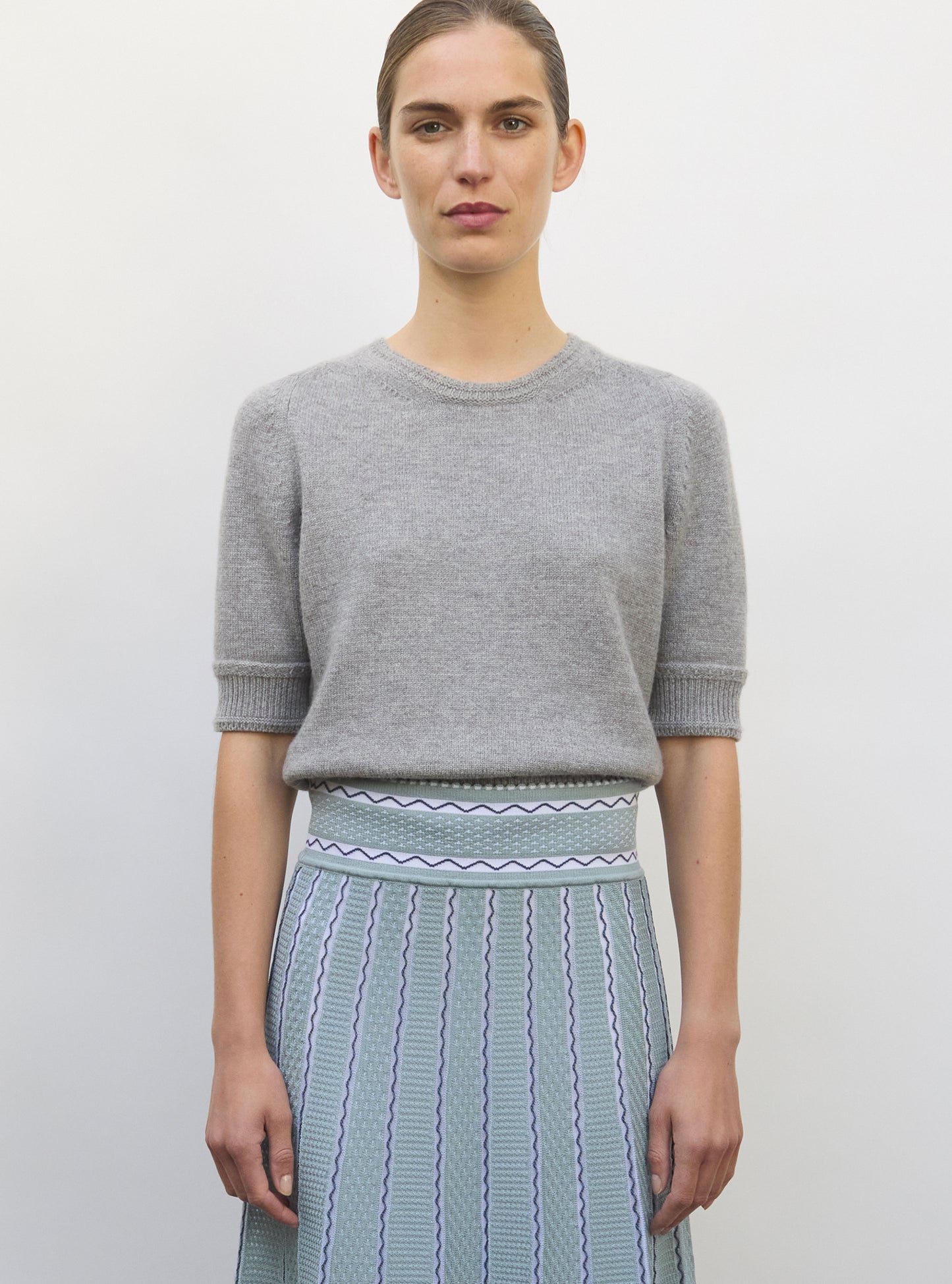 Top maille manches coudes gris chiné - Vêtement en maille de luxe Molli
