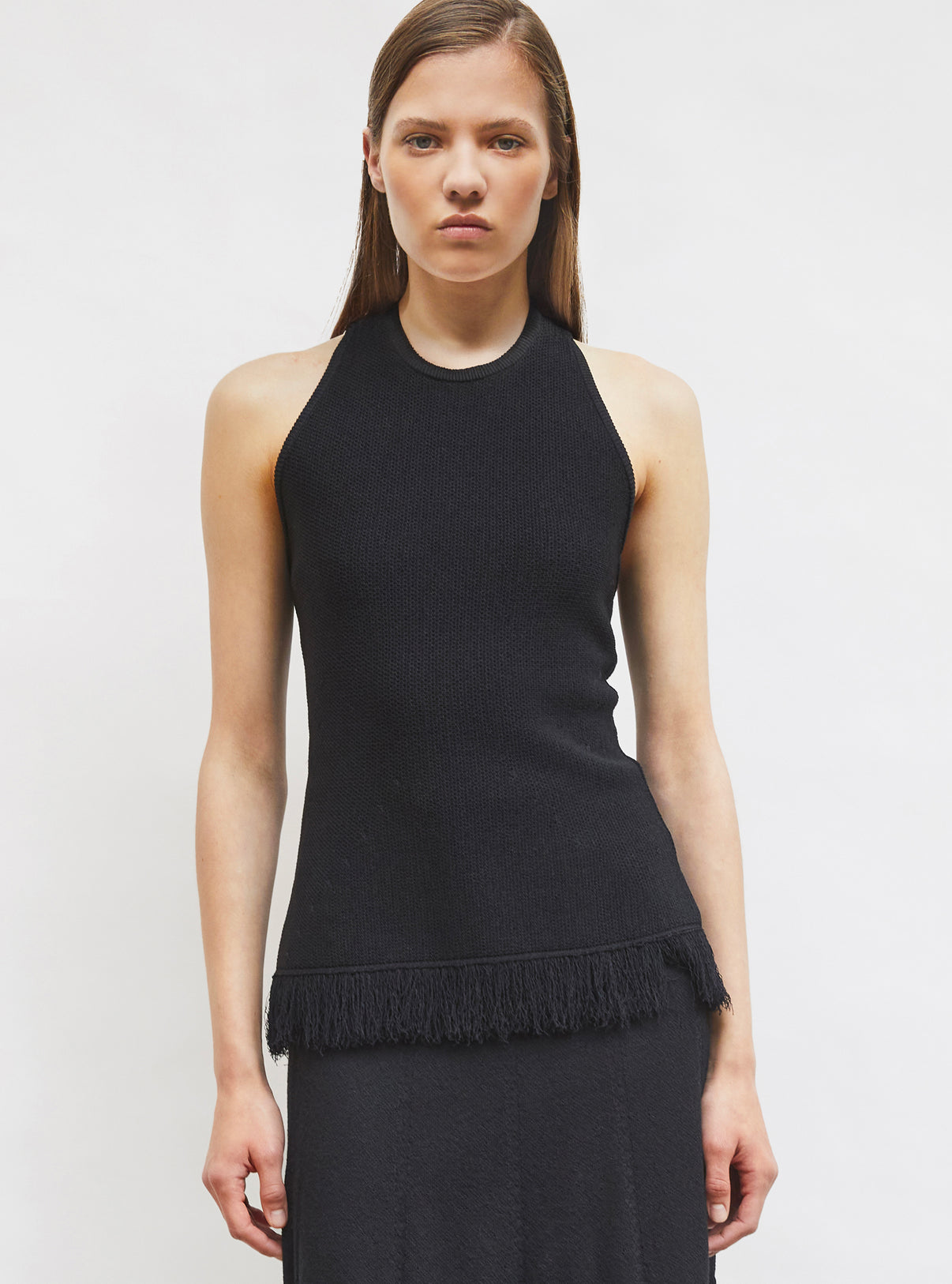 Top maille à franges dos nu Noir profond - Top de luxe