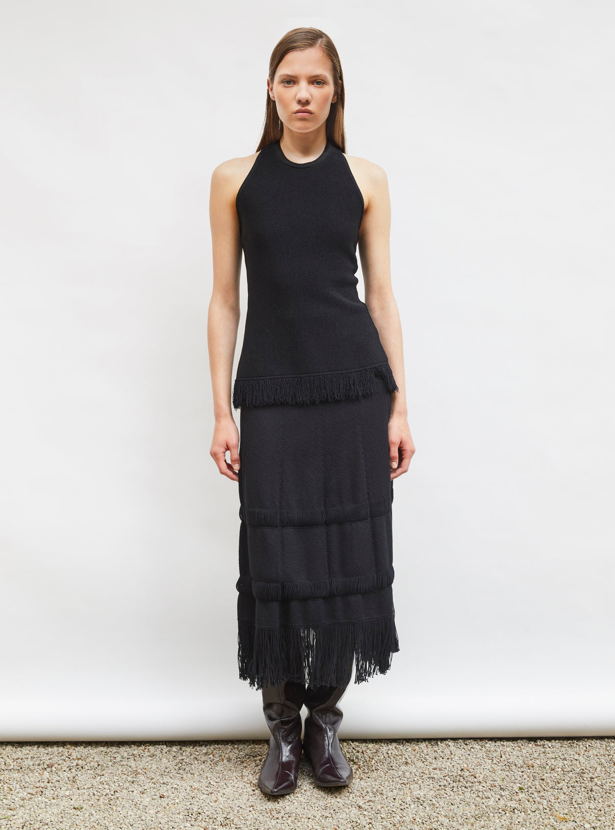 Top maille à franges dos nu Noir profond - Top de luxe
