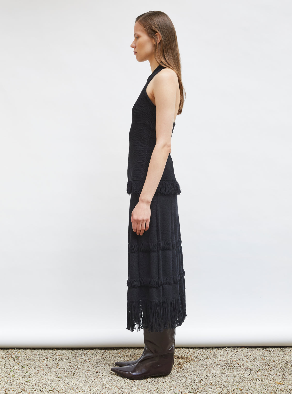 Top maille à franges dos nu Noir profond  - Vêtement de luxe femme