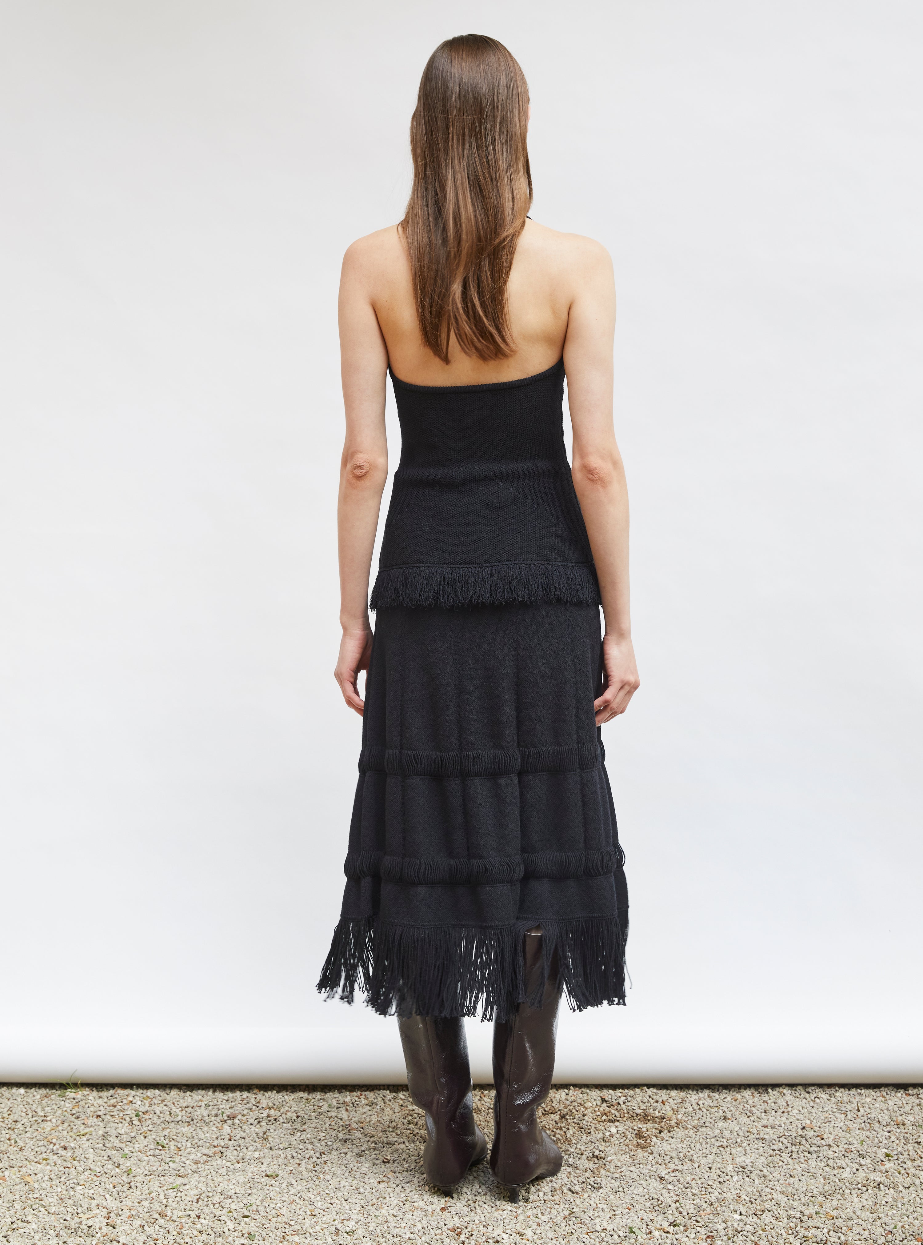 Jupe crayon maille à franges Noir profond - Jupe de luxe