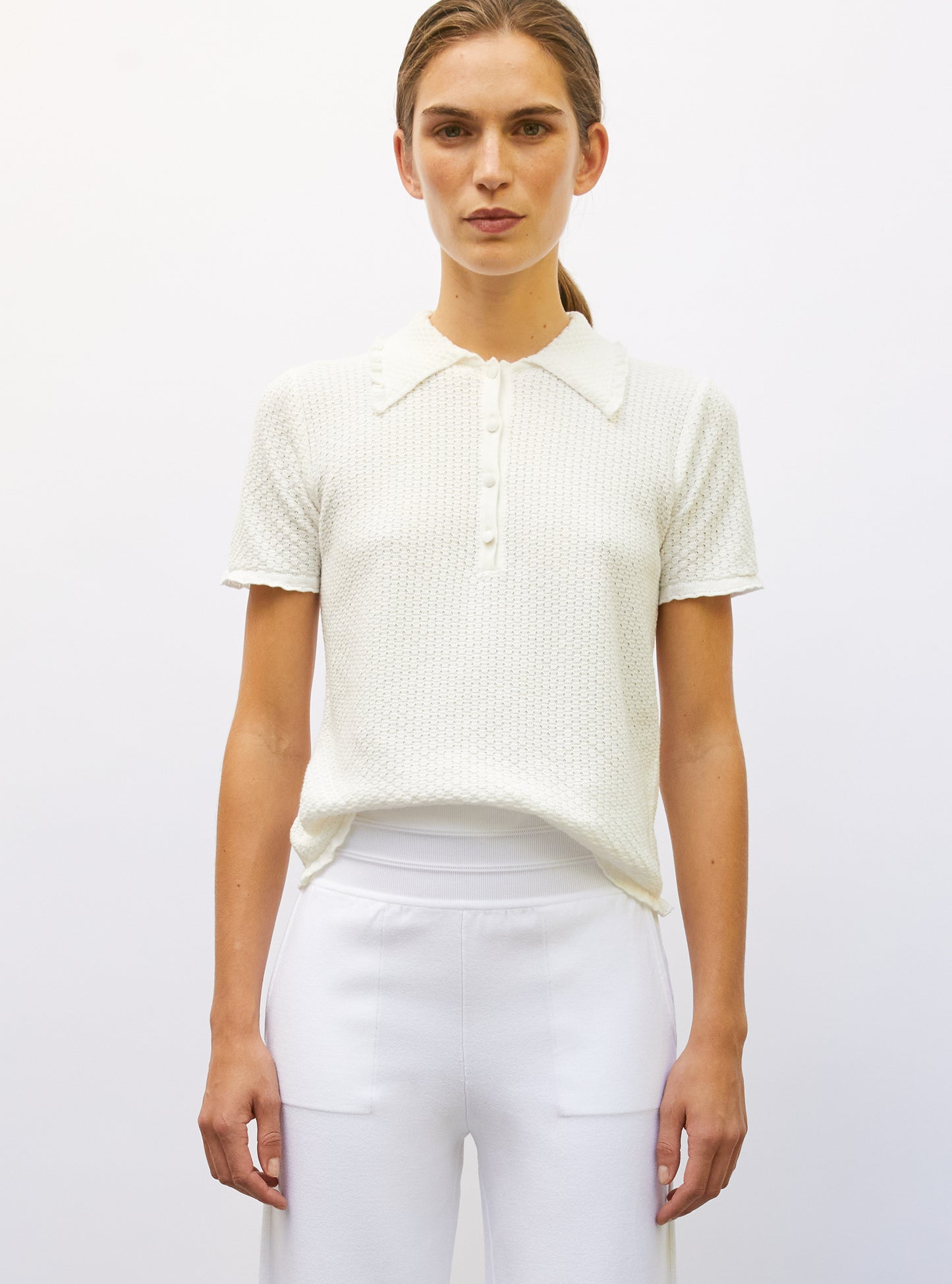 Polo fin col volanté milk - Vêtement en maille de luxe Molli