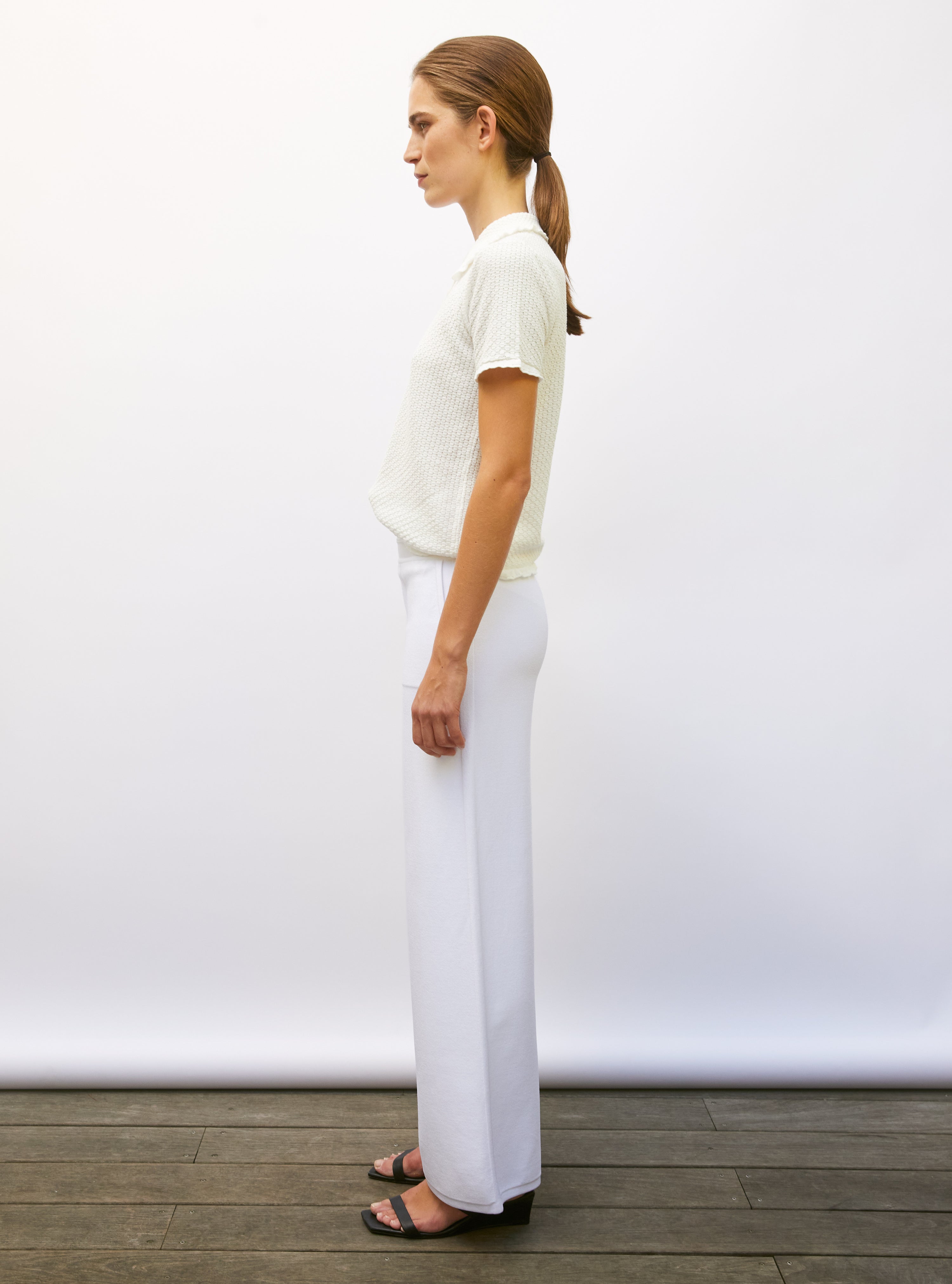 Polo fin col volanté milk - Vêtement de luxe femme