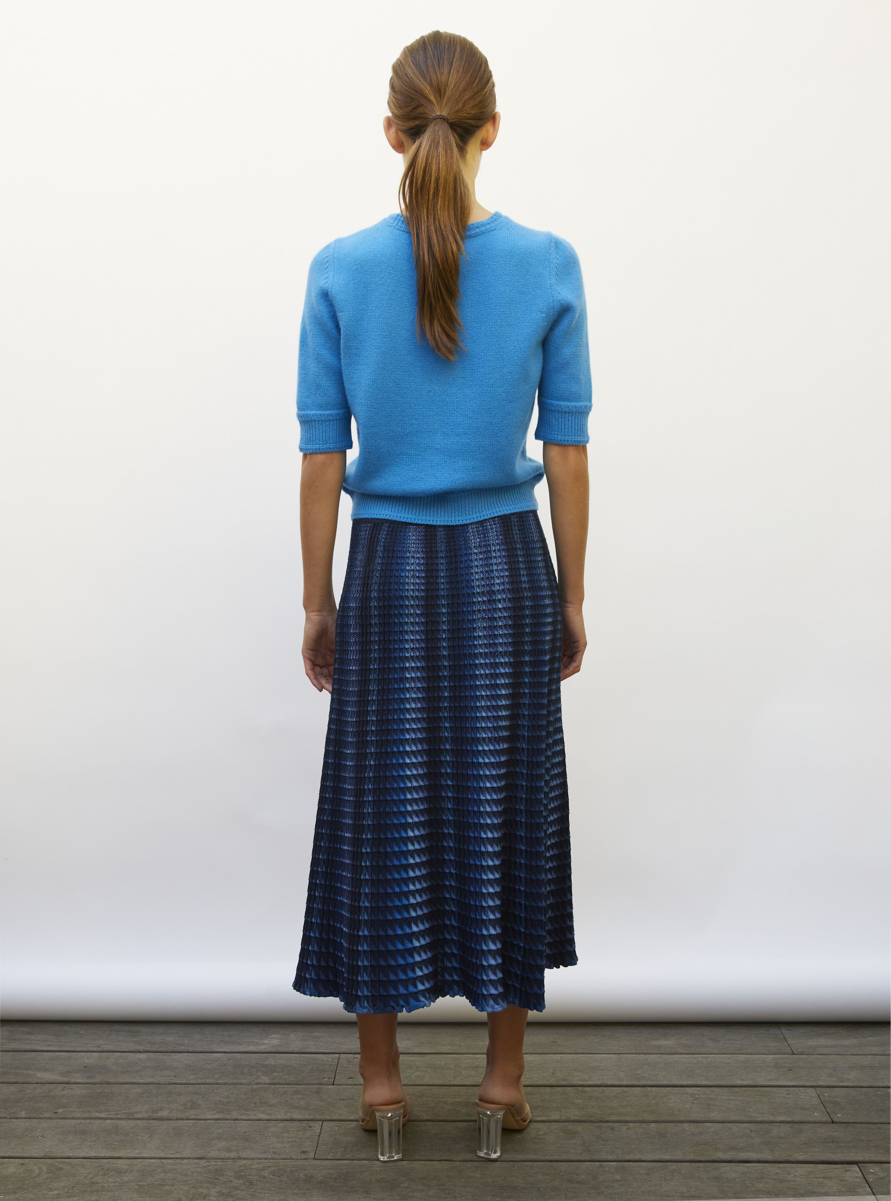 Top maille manches coudes turquoise - Vêtement de luxe femme