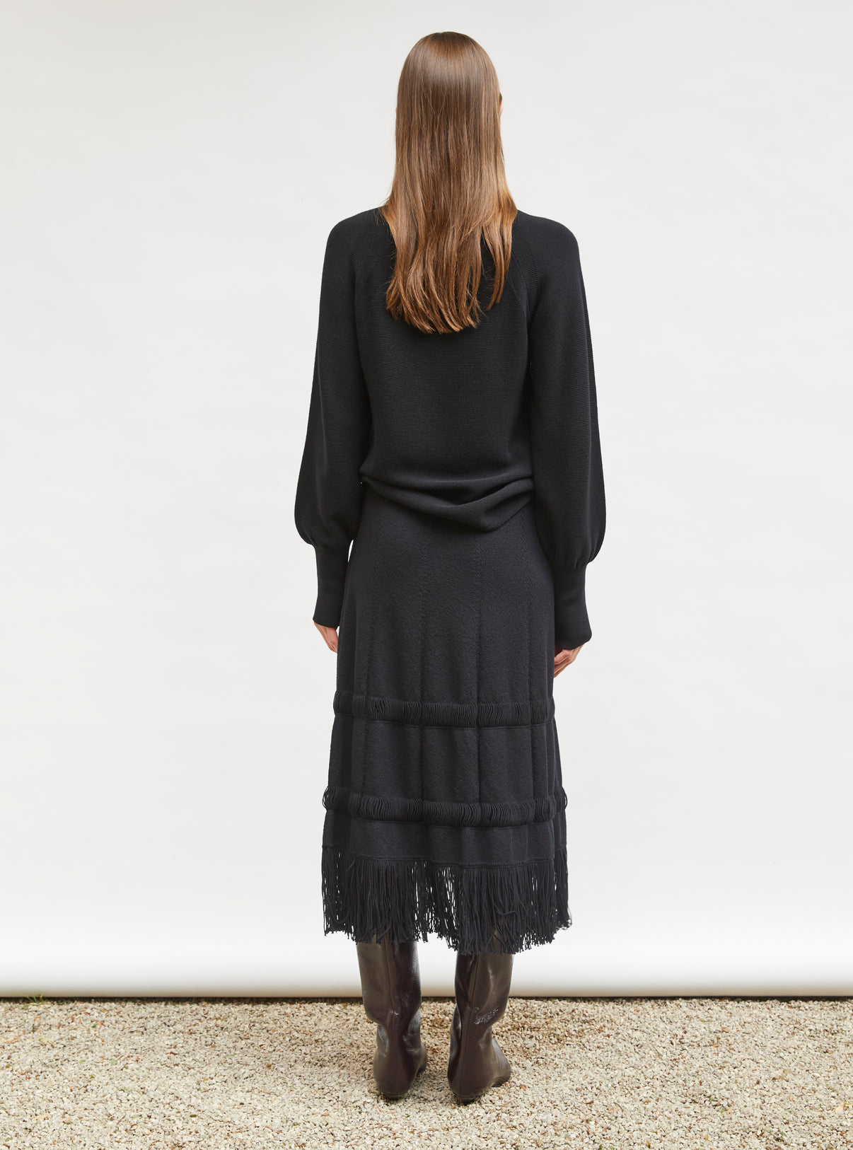 Jupe crayon maille à franges Noir profond - Jupe de luxe