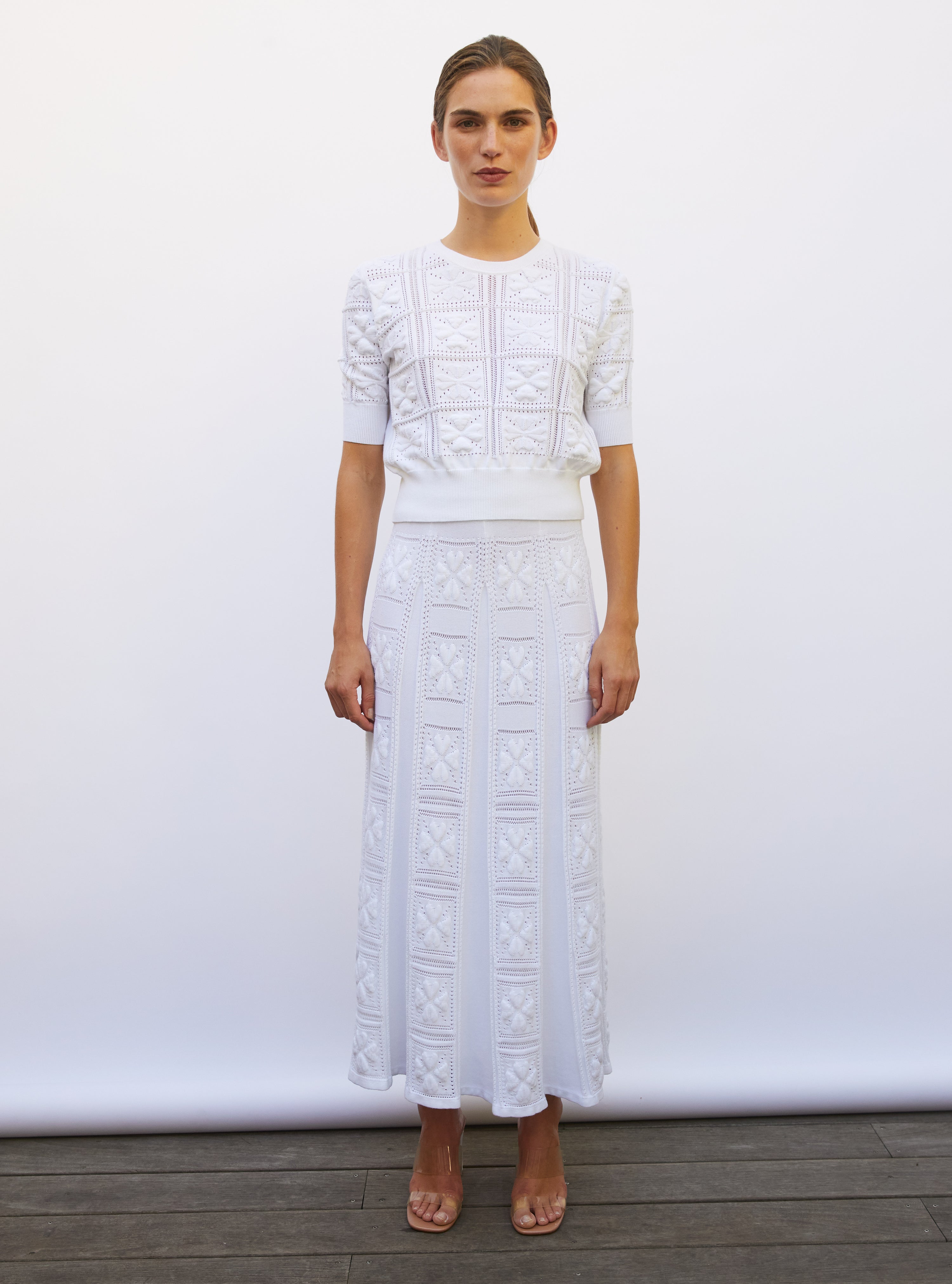 Jupe longue maille trèfle milk - Vêtement en maille de luxe Molli