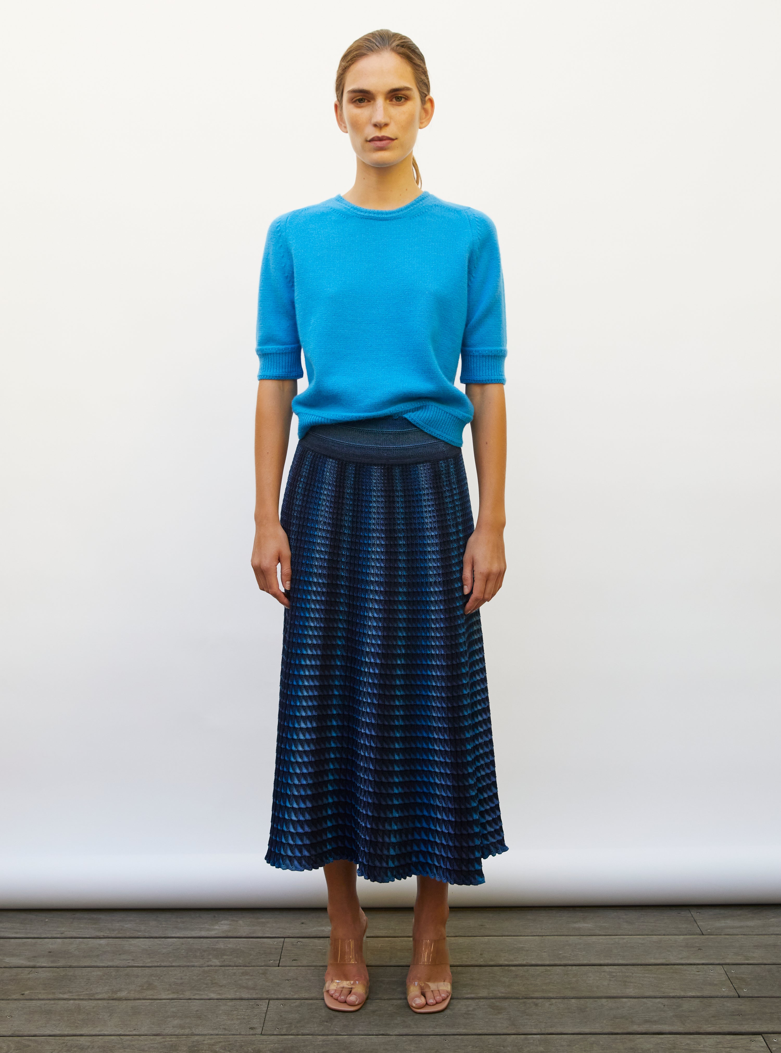 Top de luxe femme - Top maille manches coudes turquoise