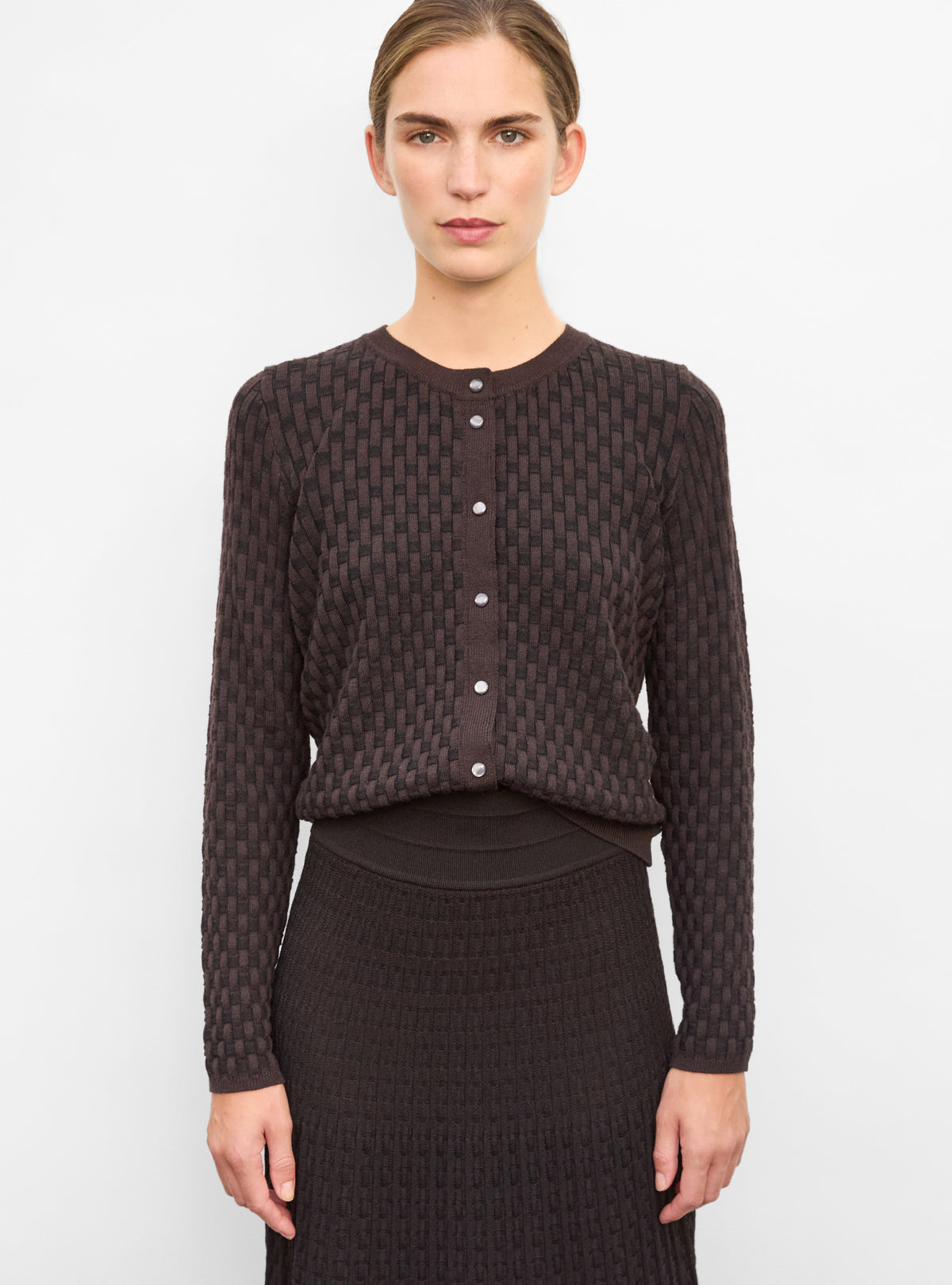 Cardigan maille cannage ebene noir profond - Vêtement de luxe femme