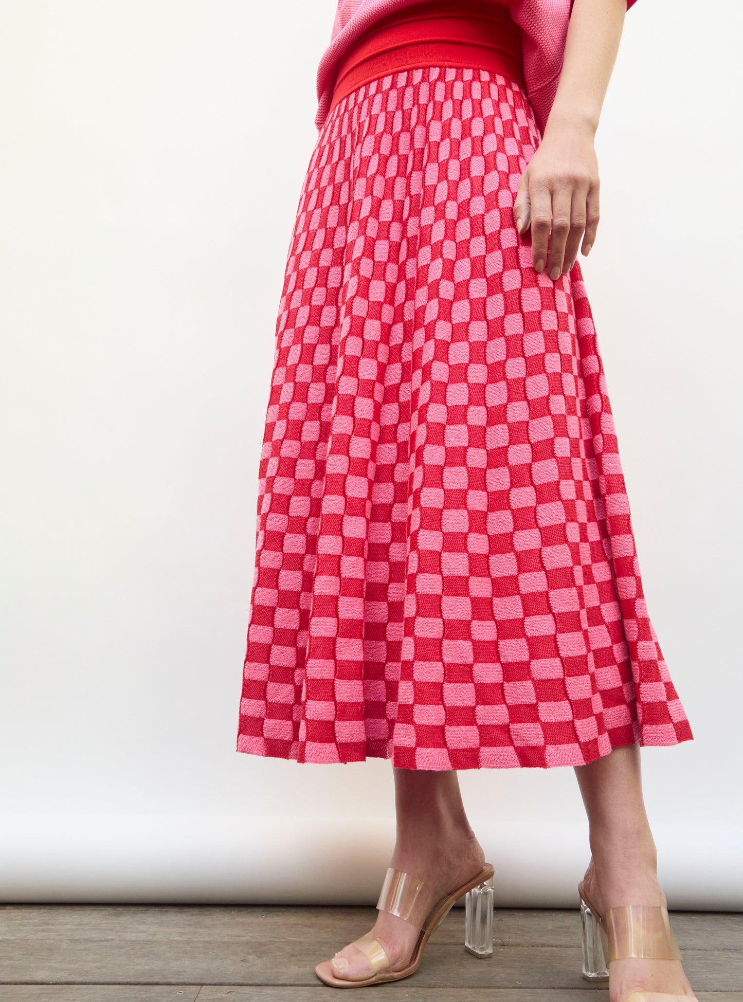 Jupe délicate maille ondulée Rouge vif - Jupe de luxe
