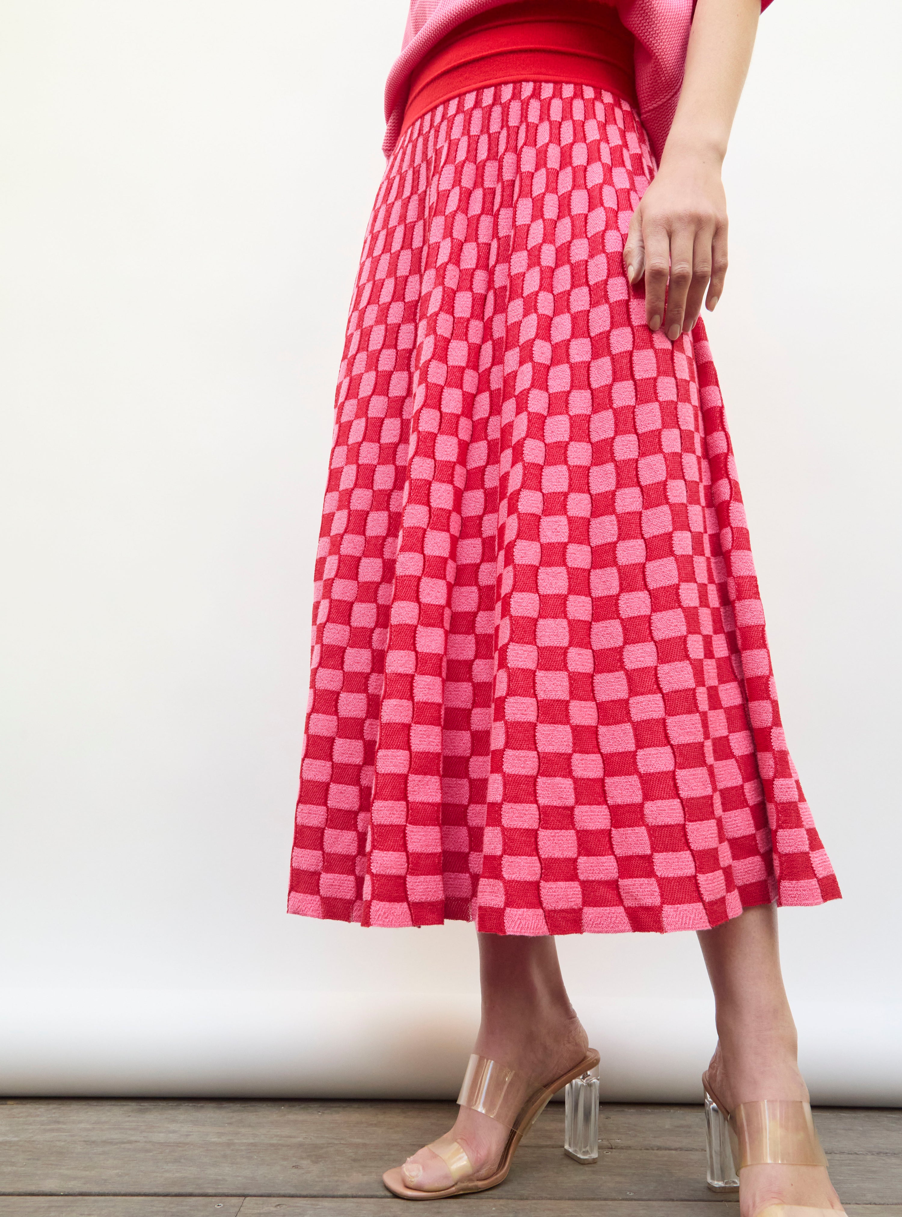 Jupe délicate maille ondulée Rouge vif - Jupe de luxe