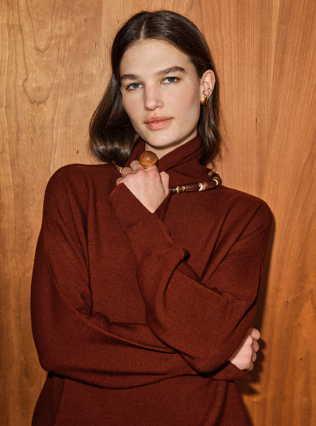 oversized slim top with stand-up collar - Image principale